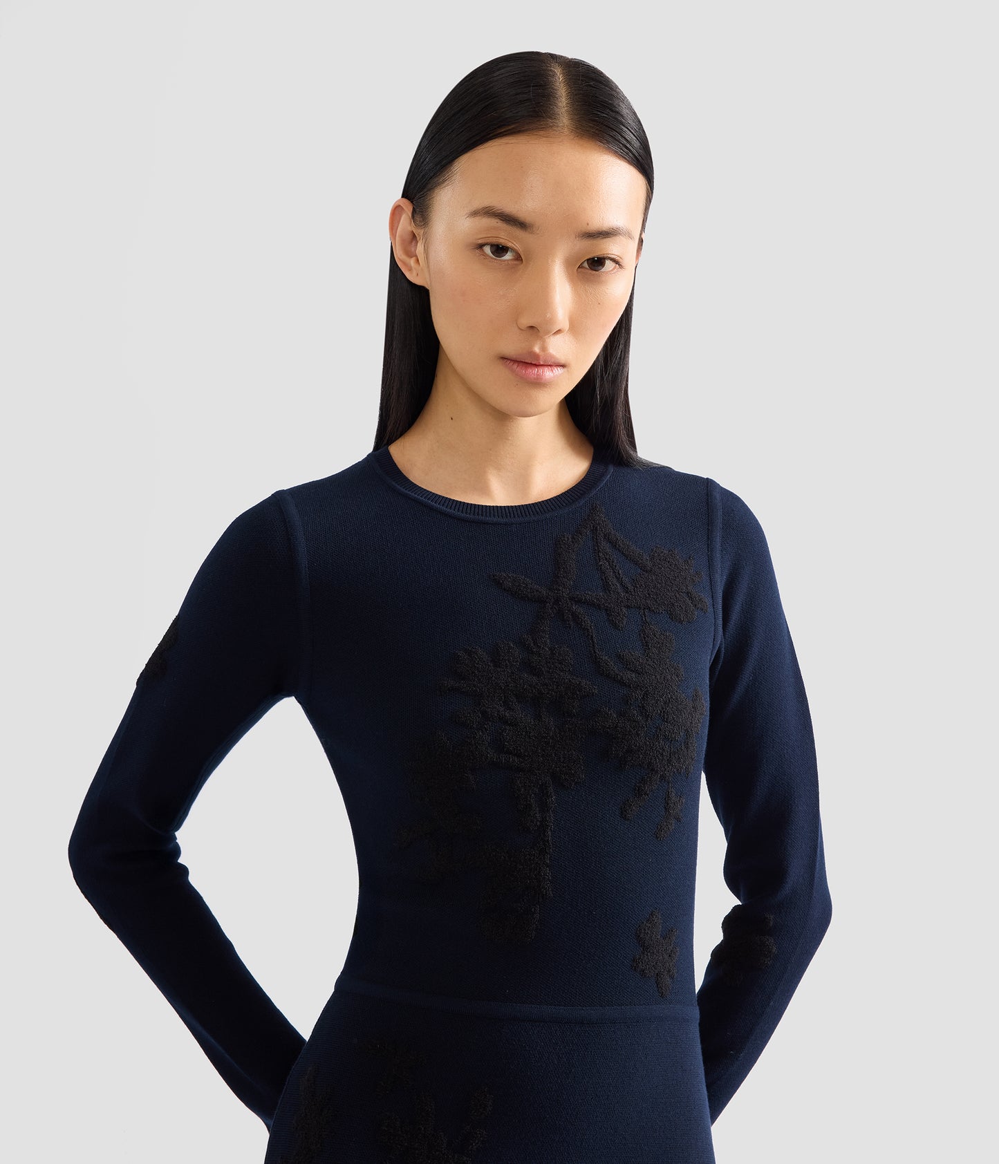 Jacquard Long Sleeve Midi Knit Dress