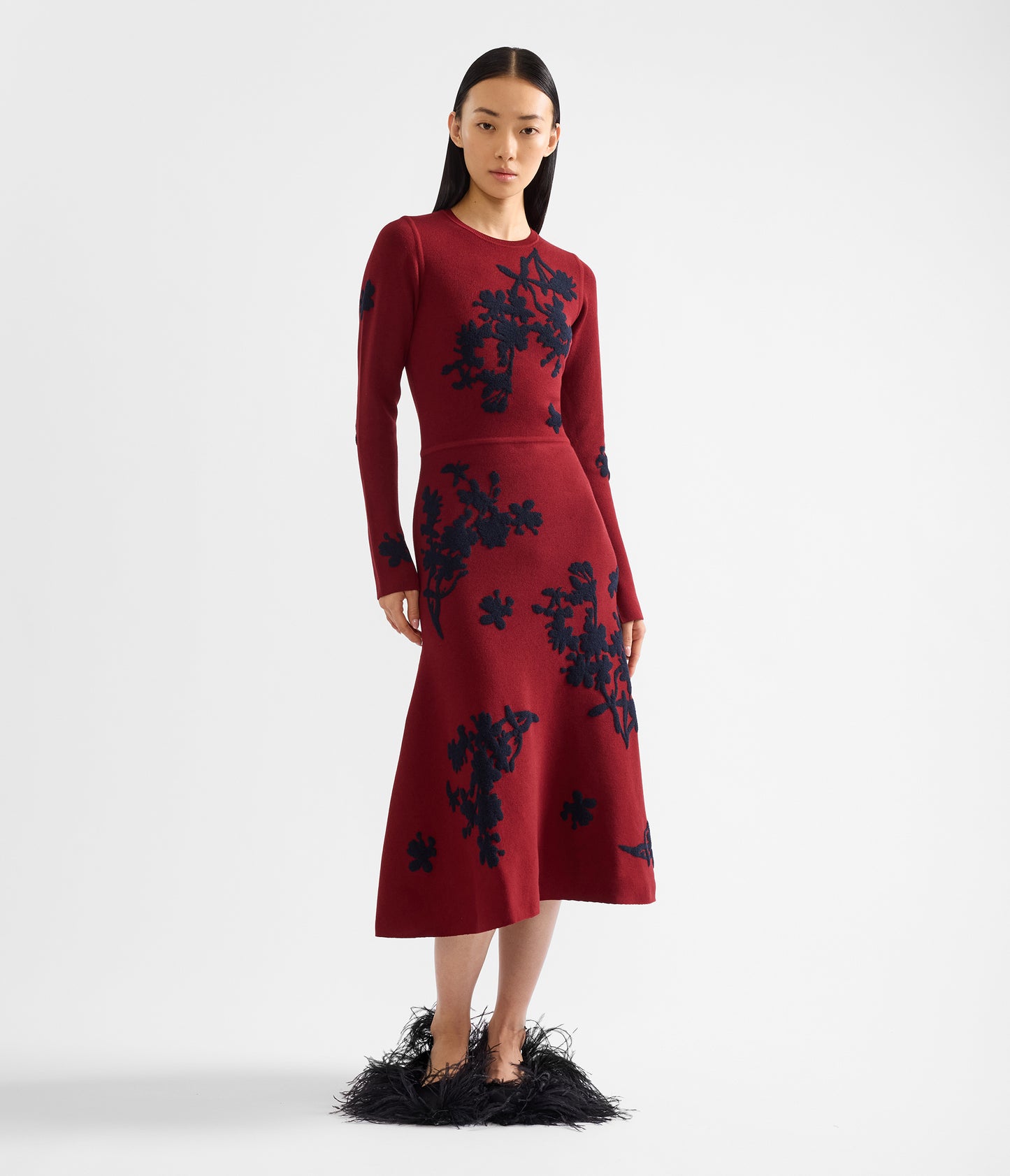 Jacquard Long Sleeve Midi Knit Dress