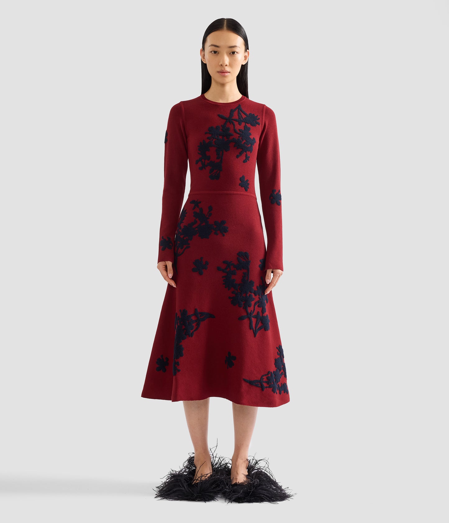 Jacquard Long Sleeve Midi Knit Dress