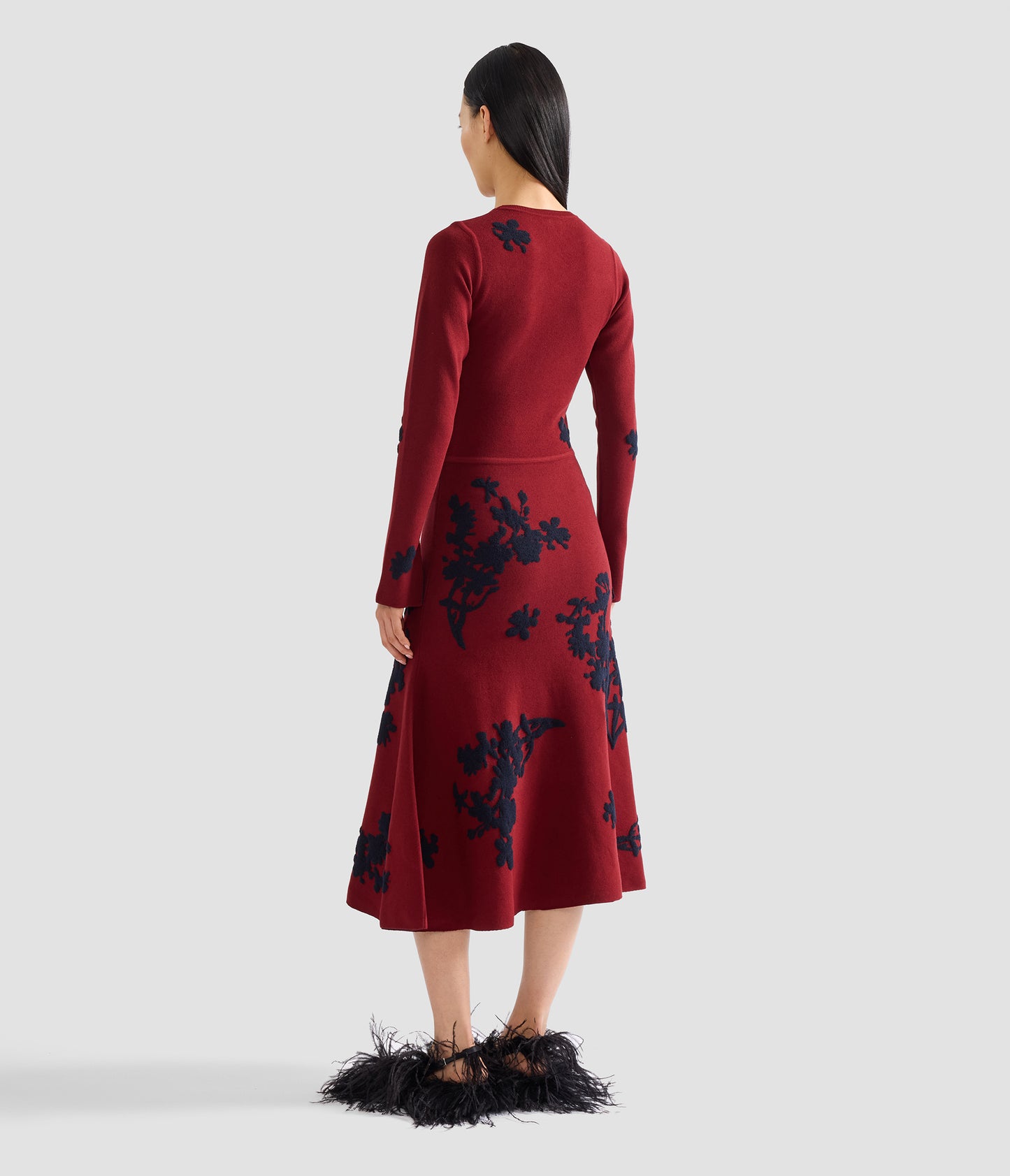 Jacquard Long Sleeve Midi Knit Dress