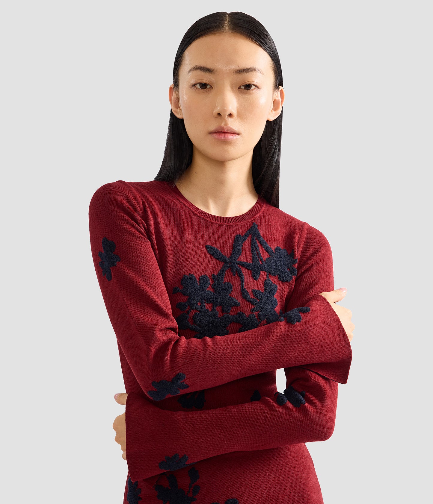 Jacquard Long Sleeve Midi Knit Dress