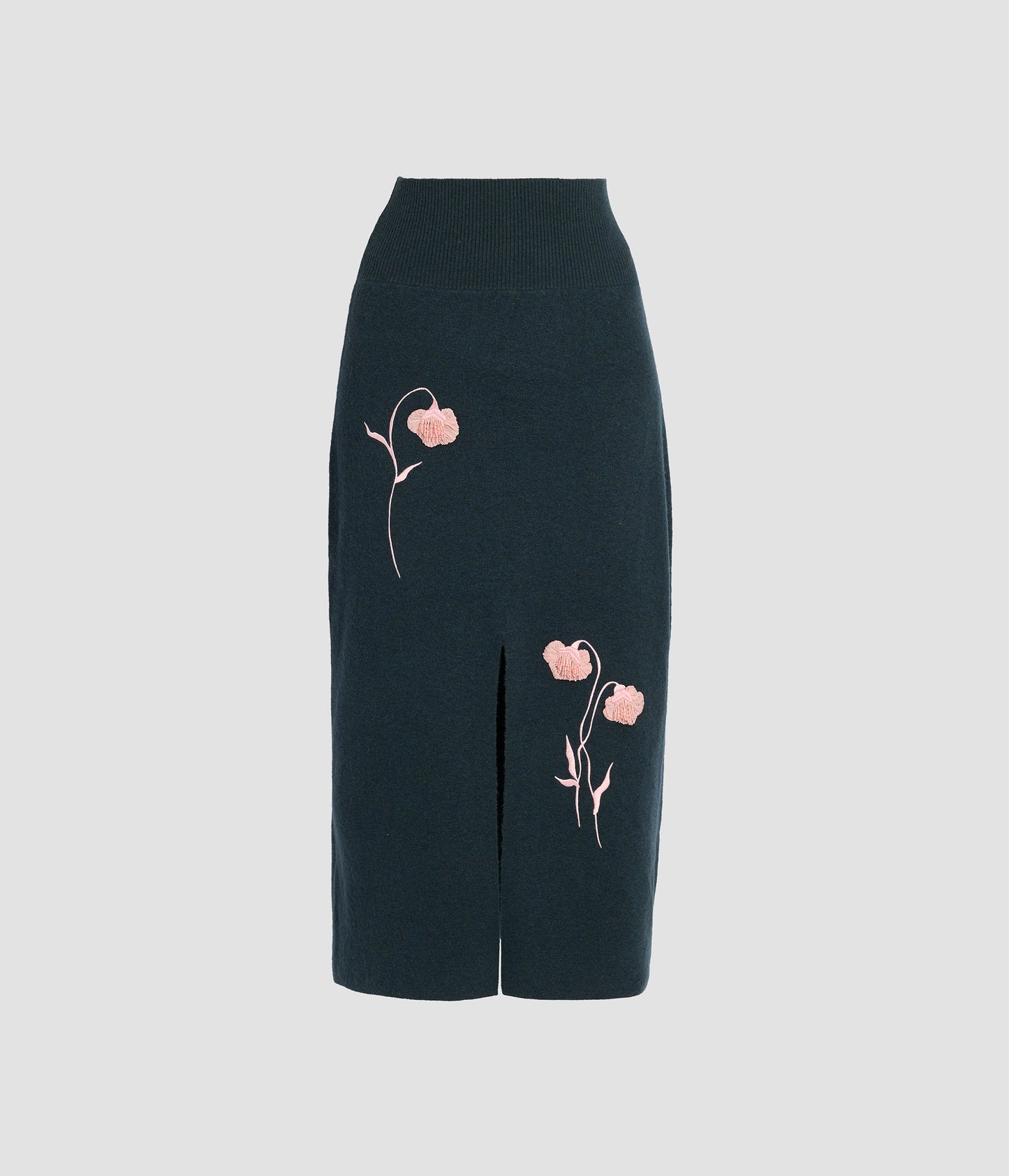 Embroidered Midi Pencil Knit Skirt