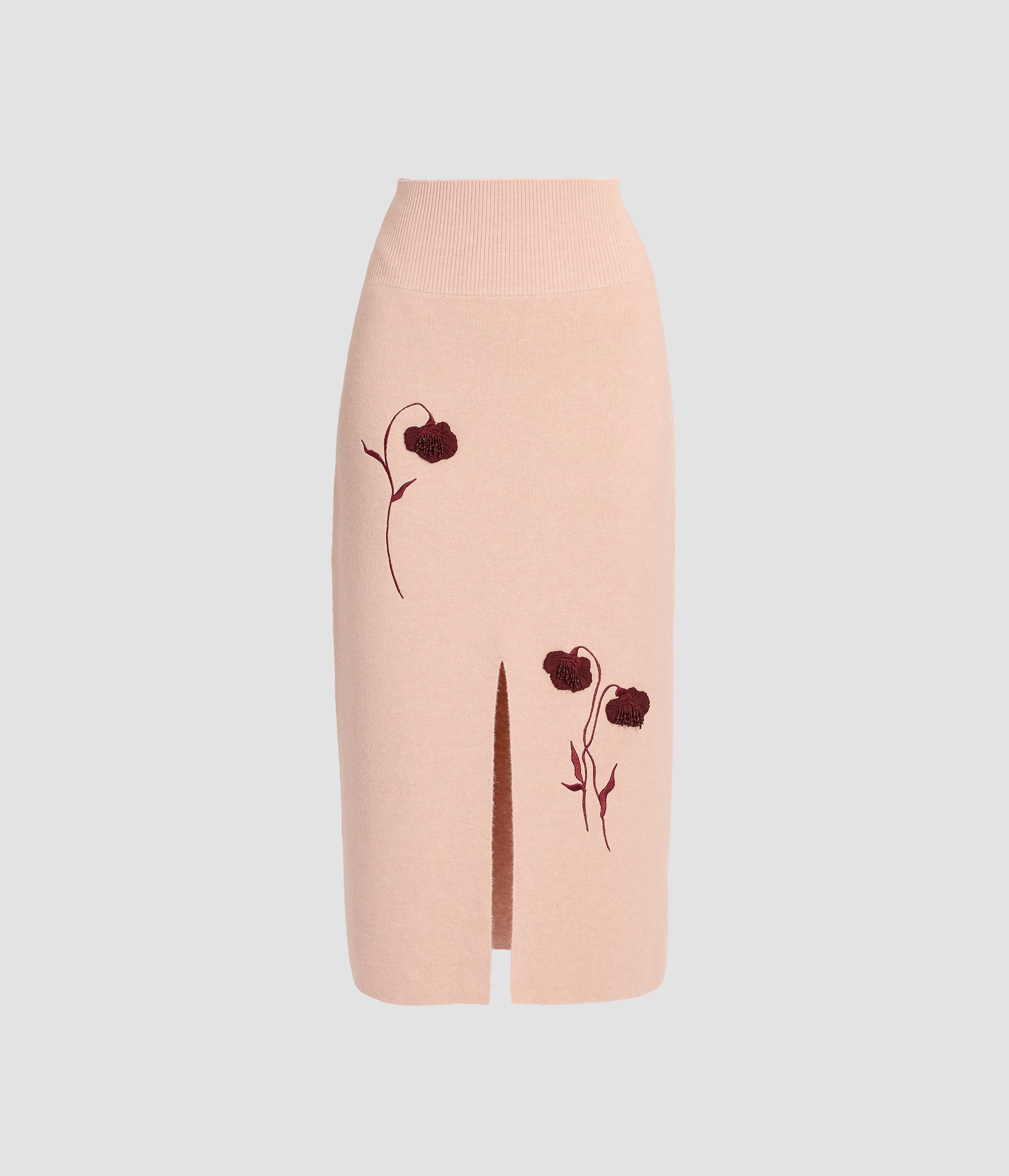 Embroidered Midi Pencil Knit Skirt