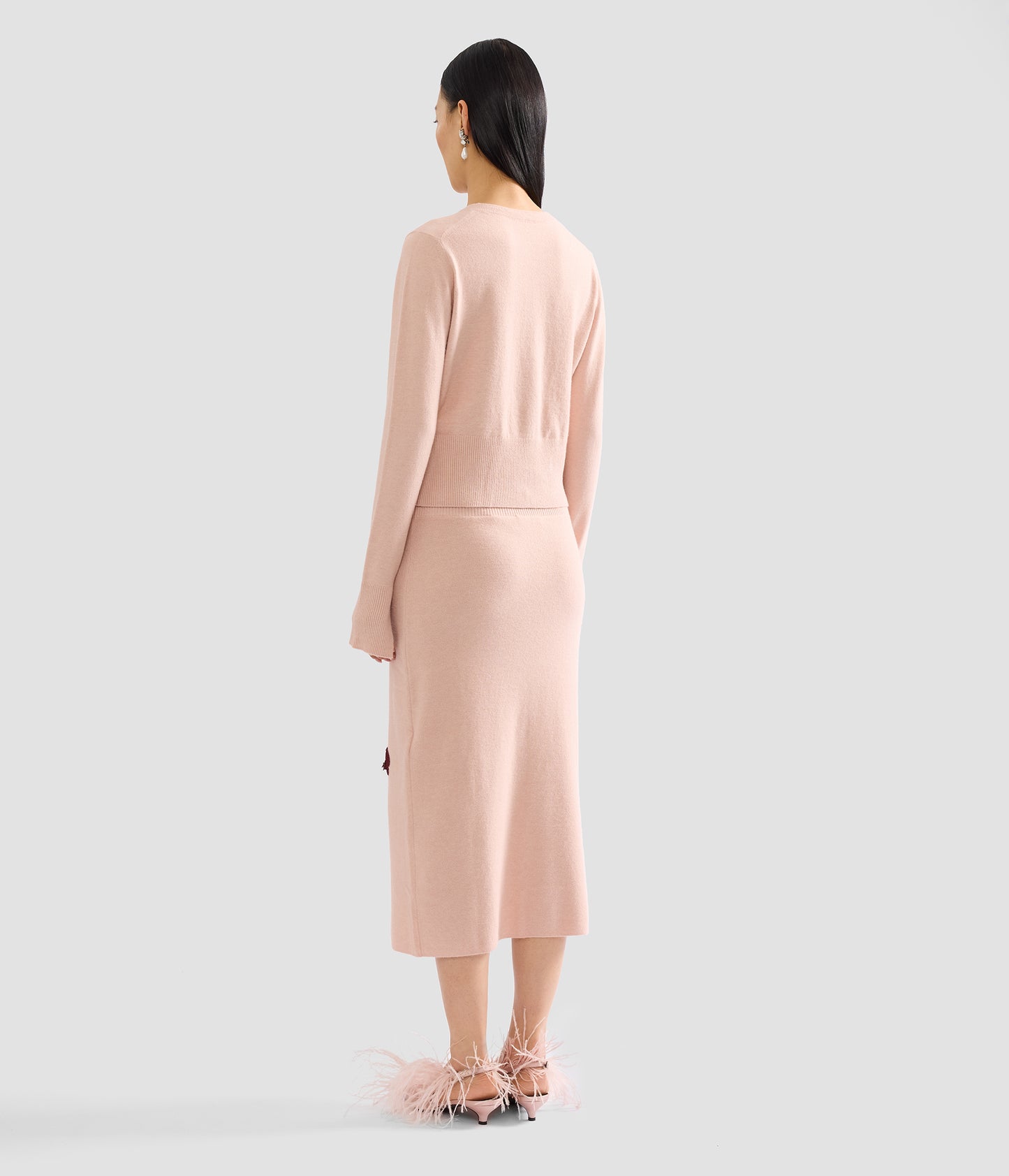 Embroidered Midi Pencil Knit Skirt