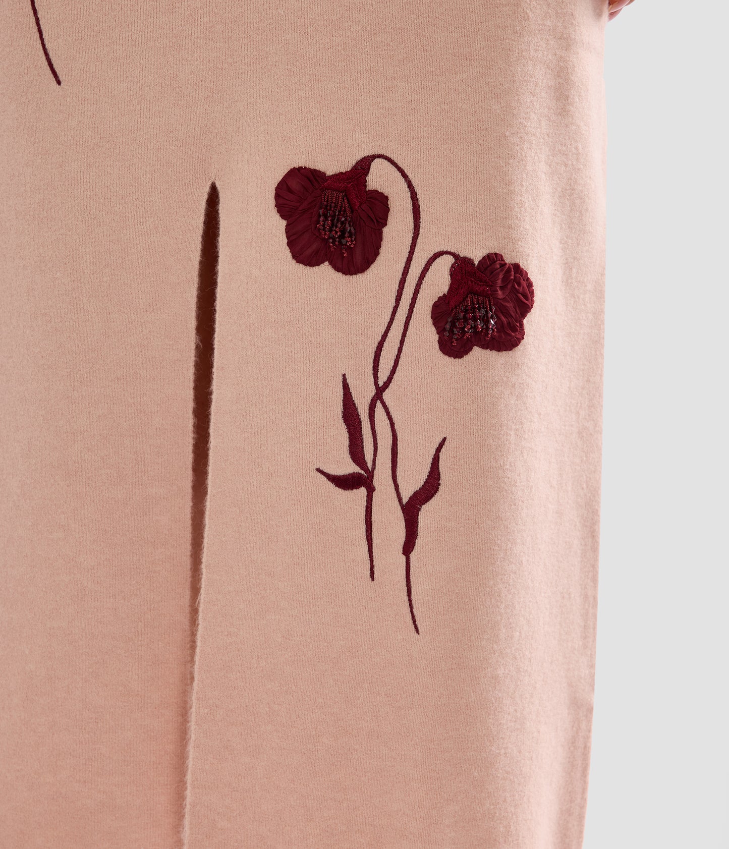 Embroidered Midi Pencil Knit Skirt
