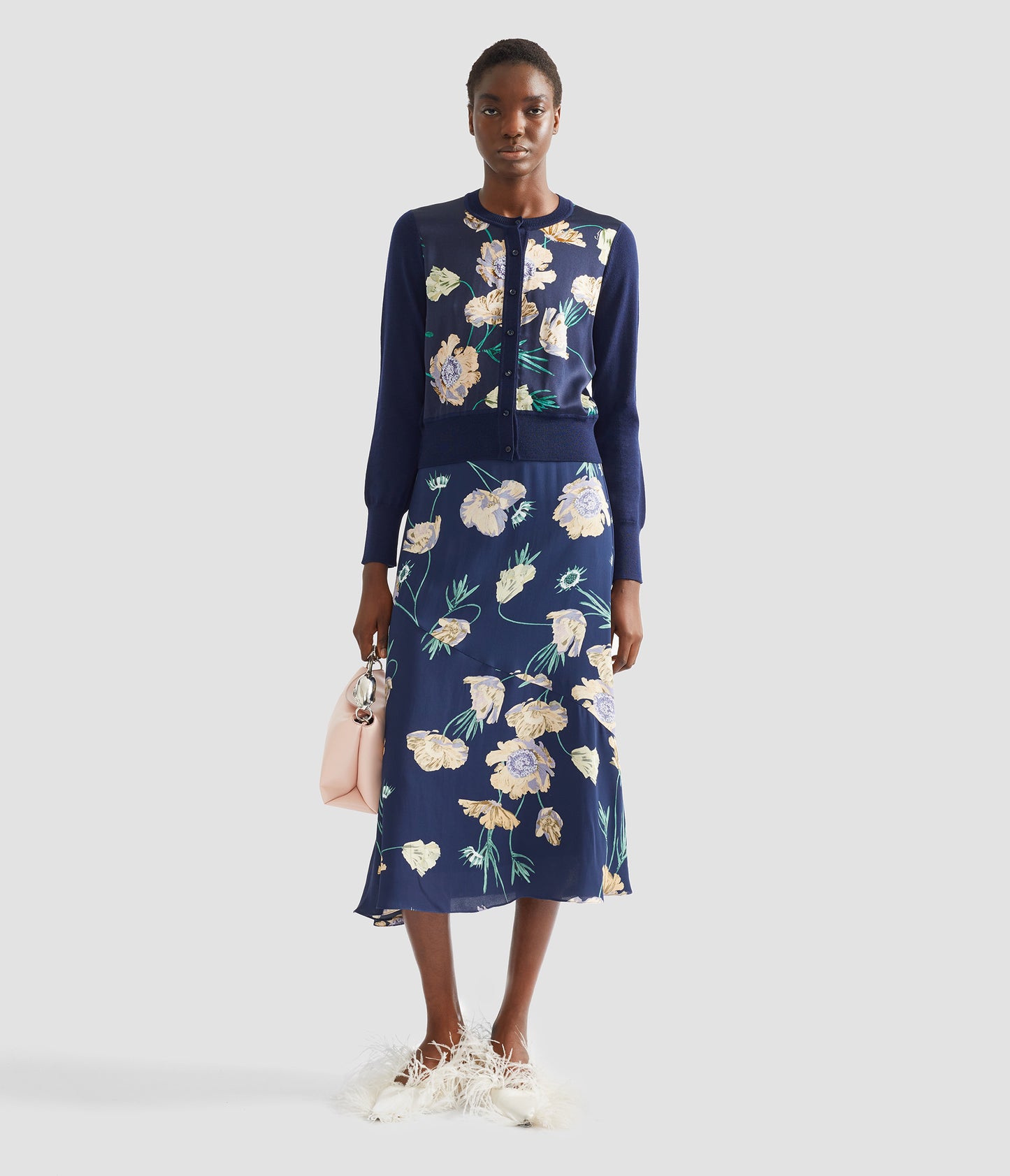 Floral Print Panel Cropped Cardigan