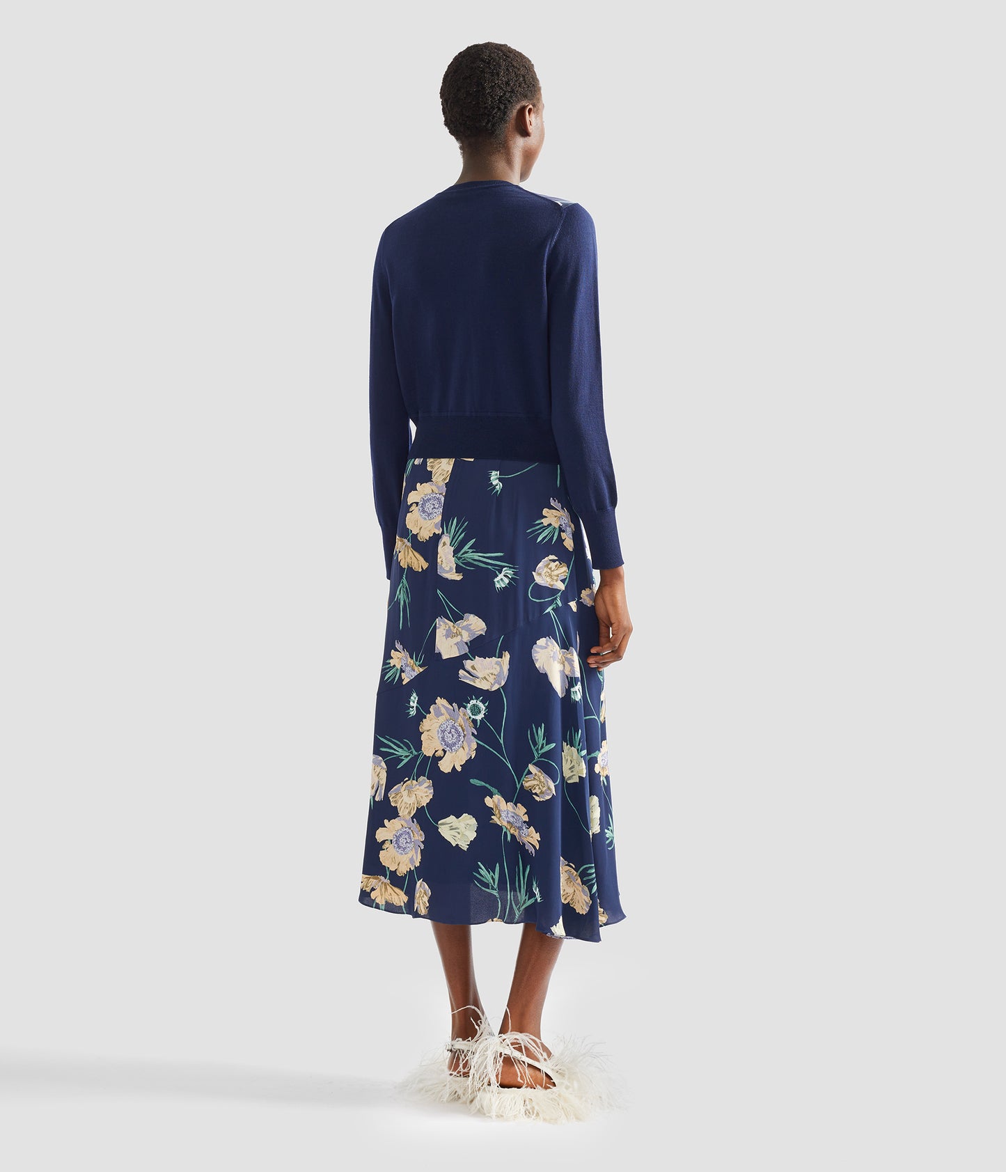 Floral Print Panel Cropped Cardigan