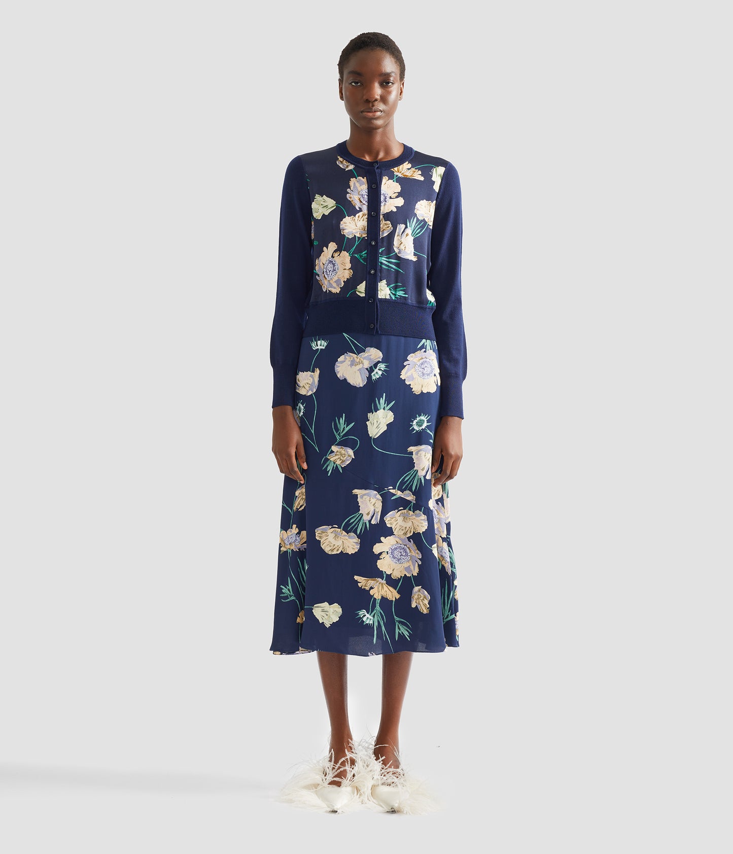 Floral Crepe A-Line Midi Skirt