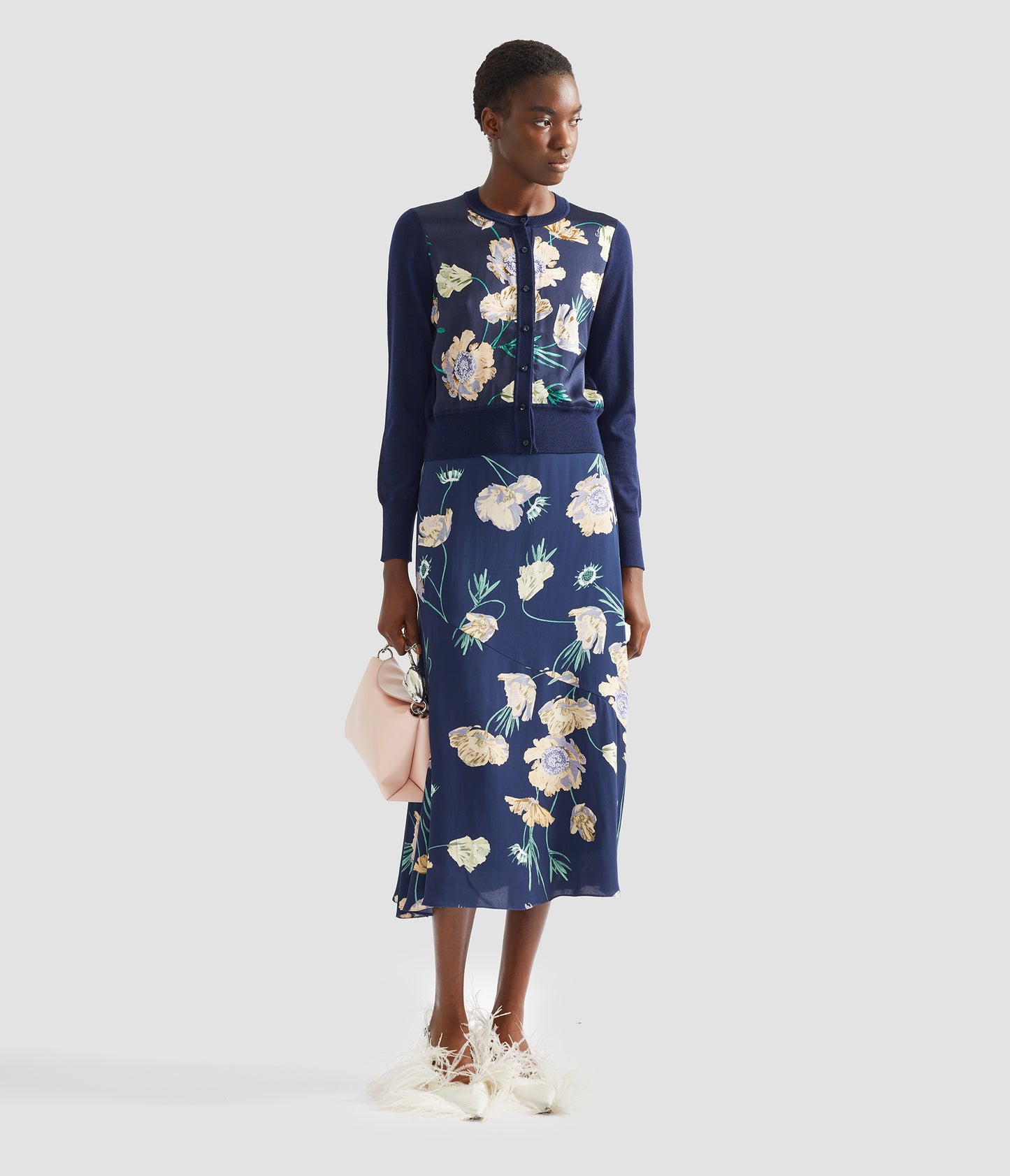 Floral Crepe A-Line Midi Skirt
