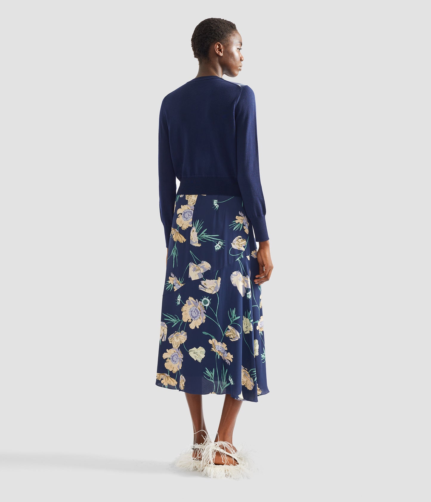 Floral Crepe A-Line Midi Skirt