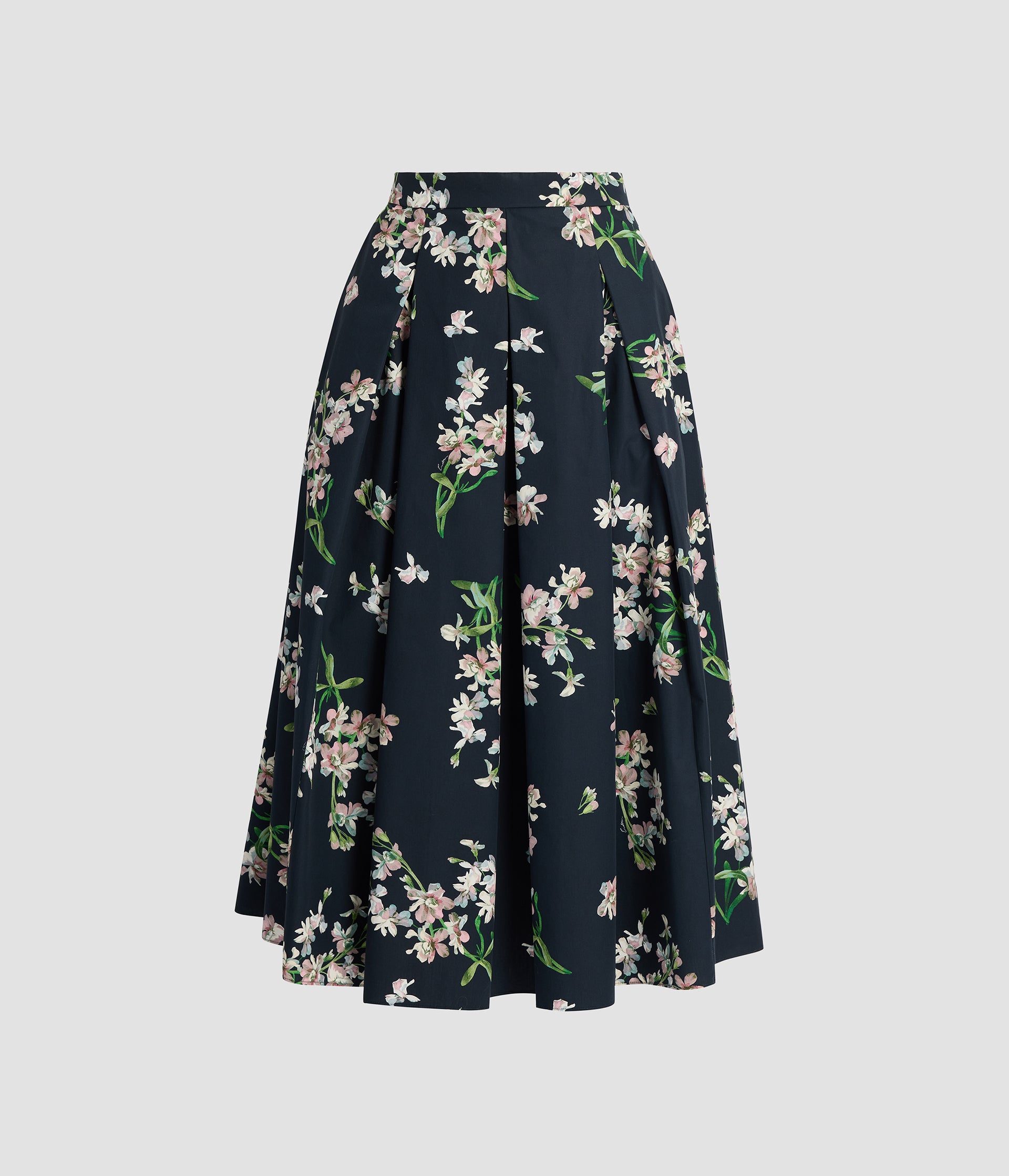 Floral Cotton Midi Pleated Skirt