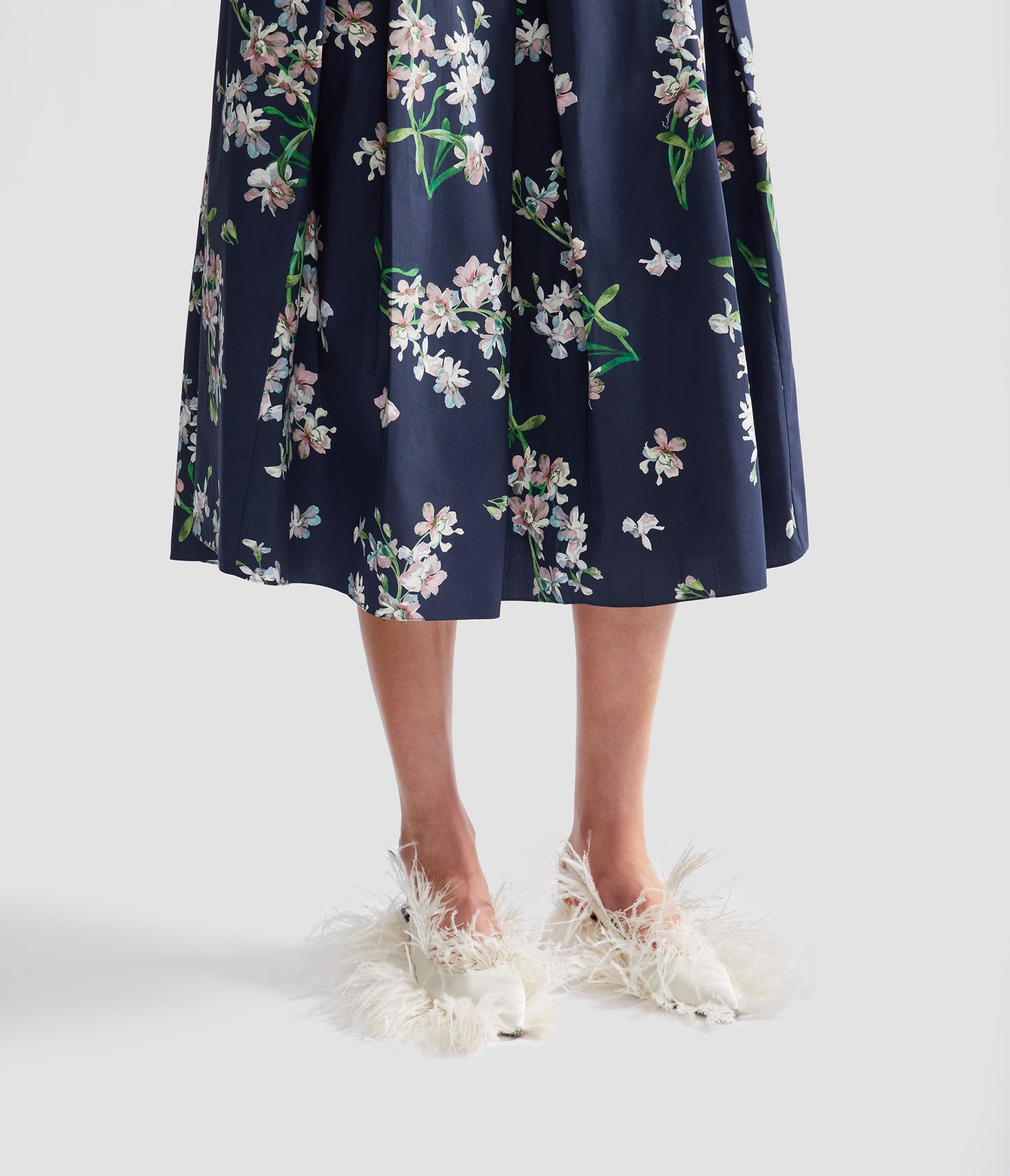 Floral Cotton Midi Pleated Skirt