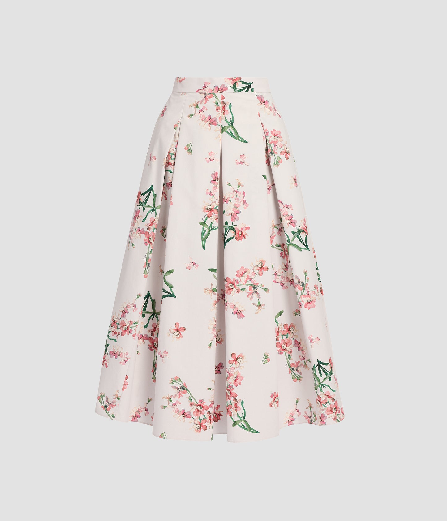 Floral Cotton Midi Pleated Skirt