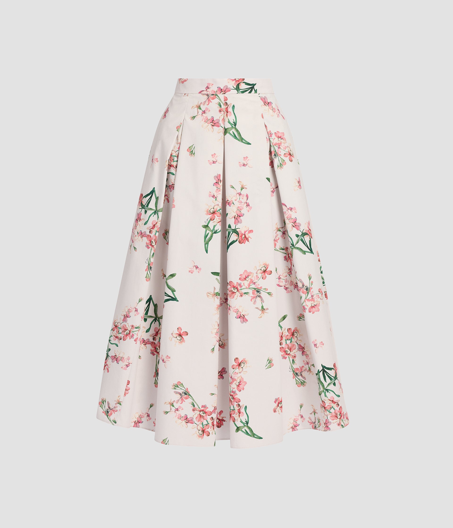 Floral Cotton Midi Pleated Skirt