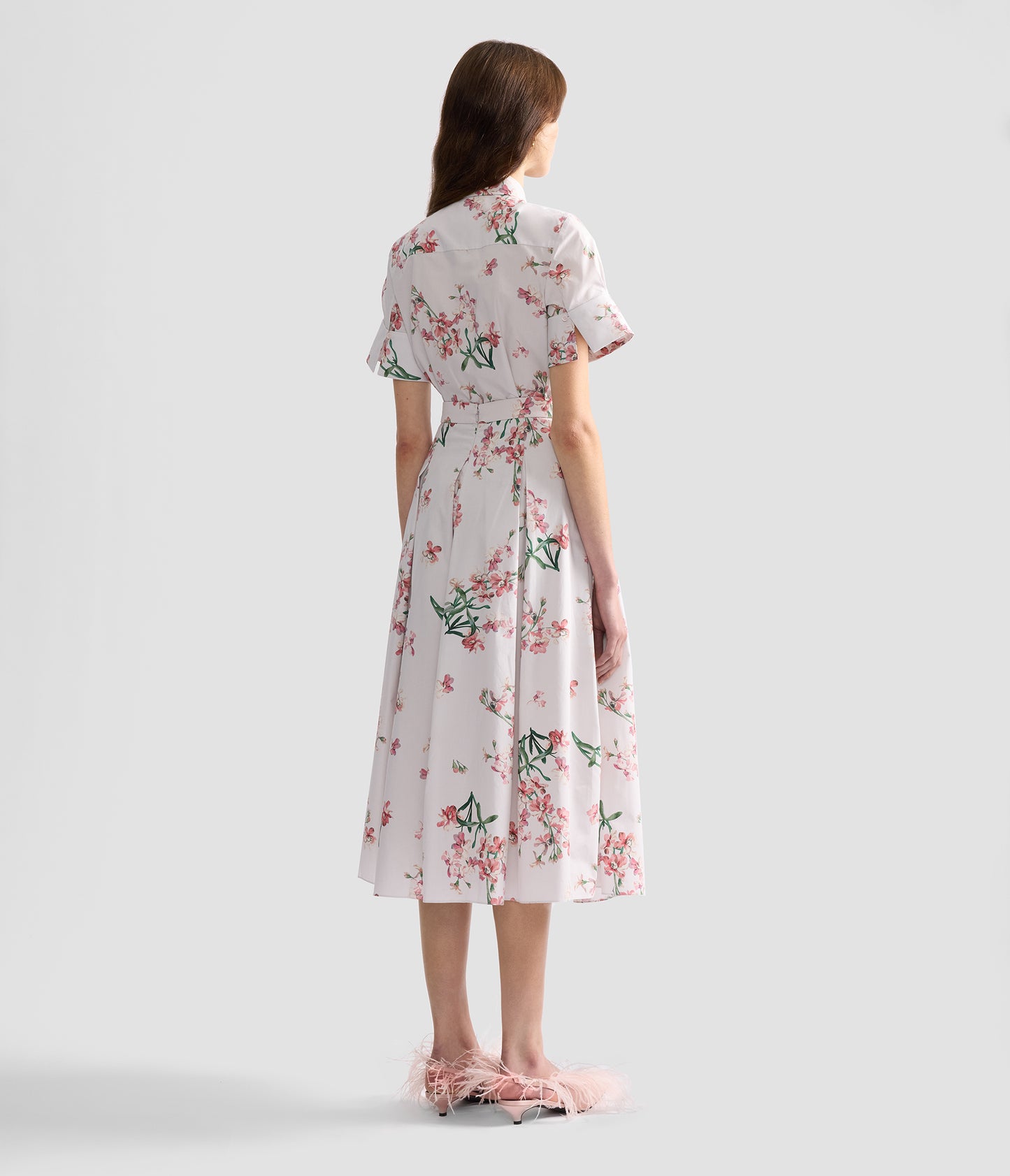 Floral Cotton Midi Pleated Skirt