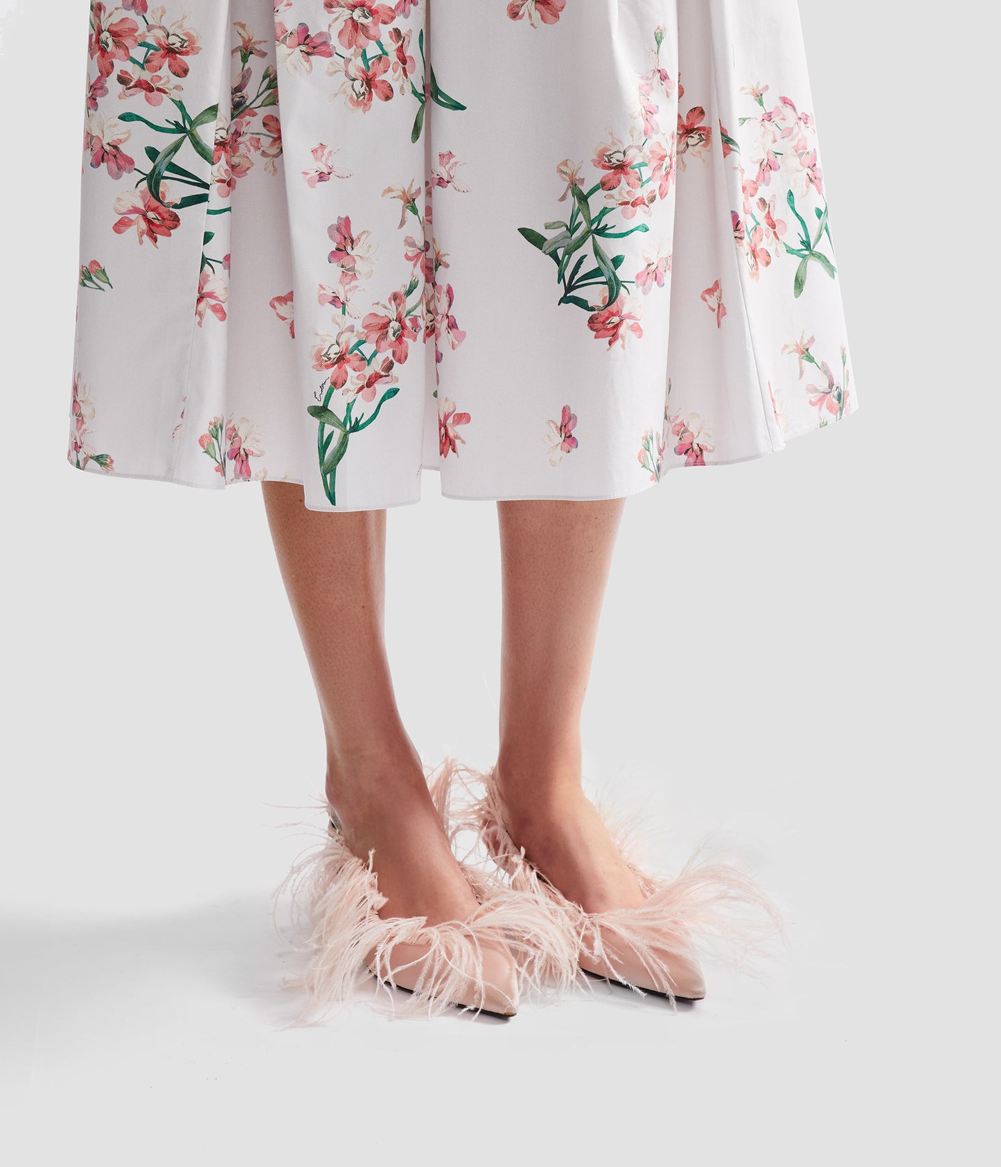 Floral Cotton Midi Pleated Skirt