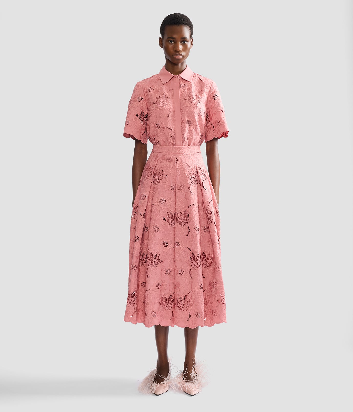 Floral Cotton Cutwork Midi Full Skirt