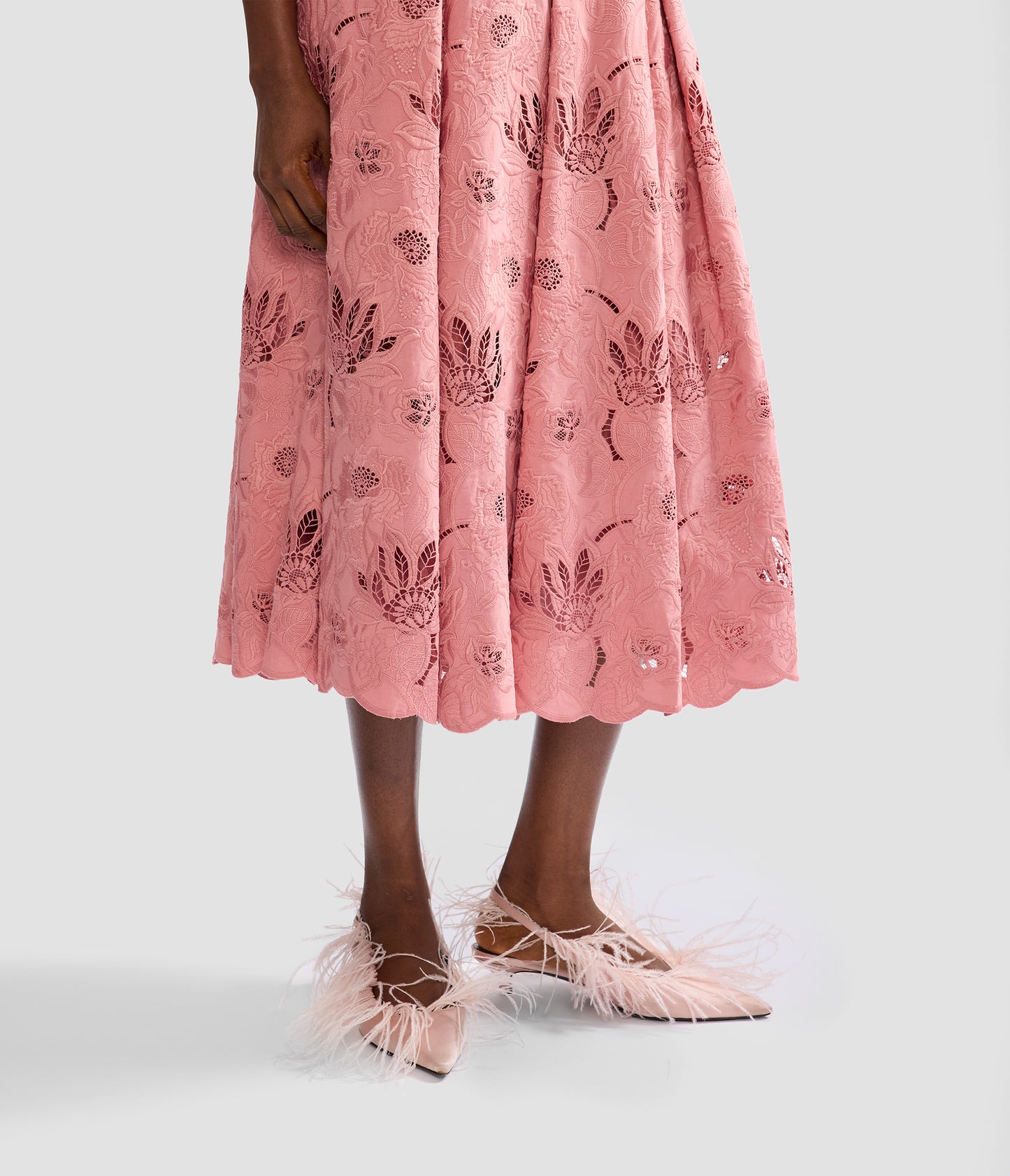 Floral Cotton Cutwork Midi Full Skirt