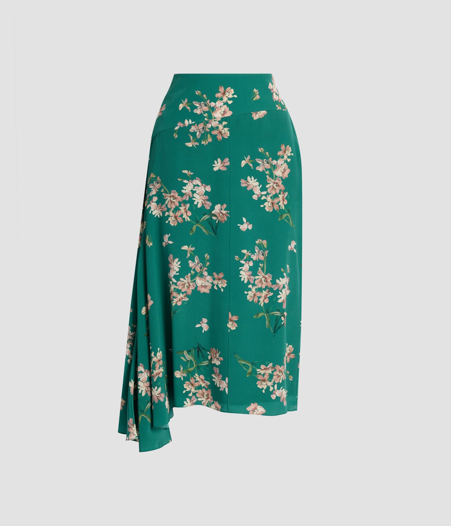 Floral Crepe De Chine Drape Midi Skirt