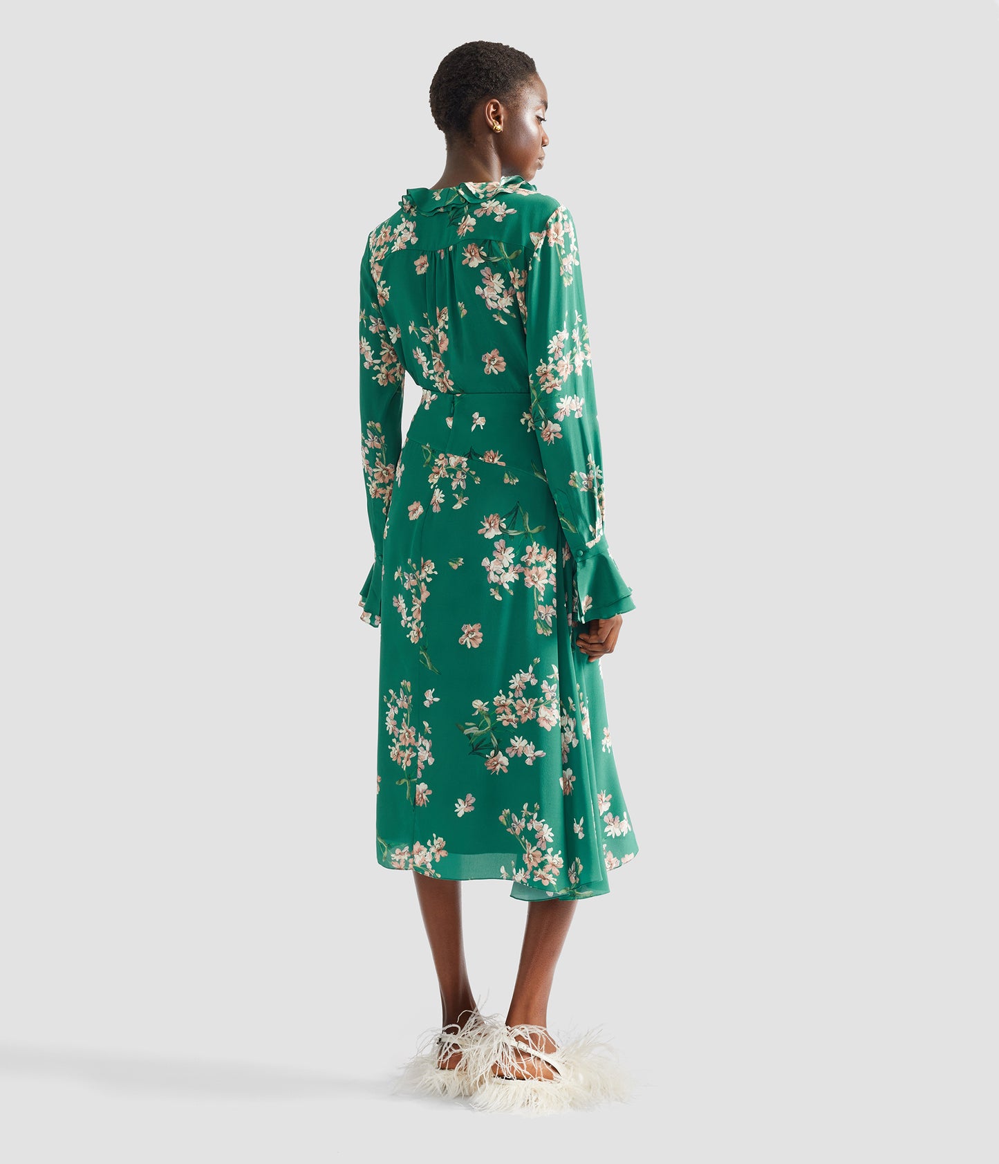 Floral Crepe De Chine Drape Midi Skirt