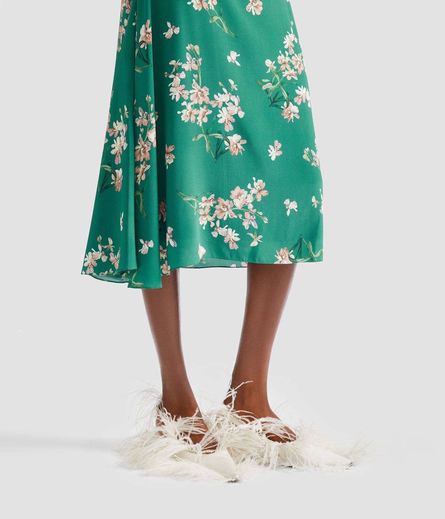 Floral Crepe De Chine Drape Midi Skirt