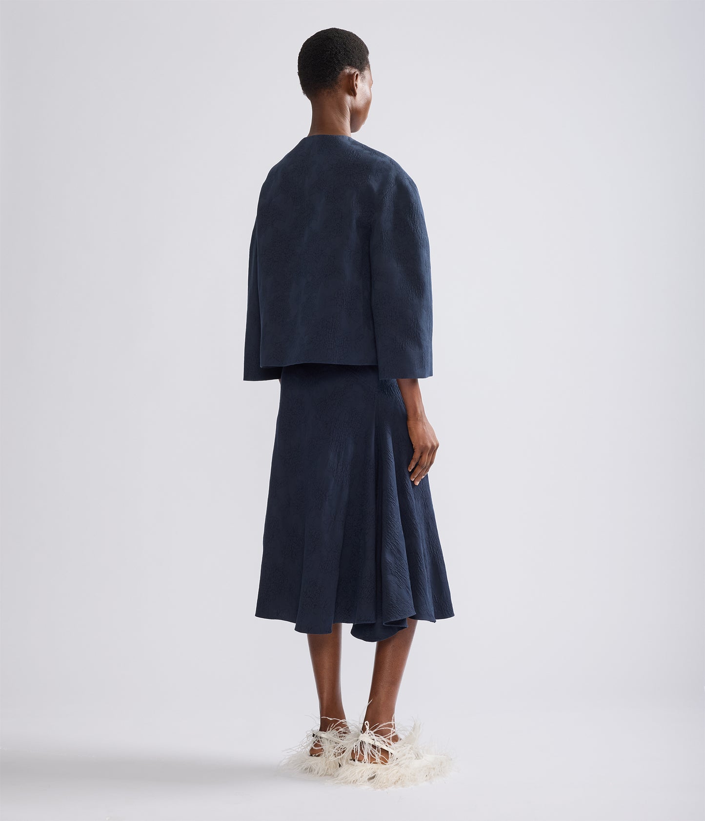 Flower Jacquard Drape Midi Skirt