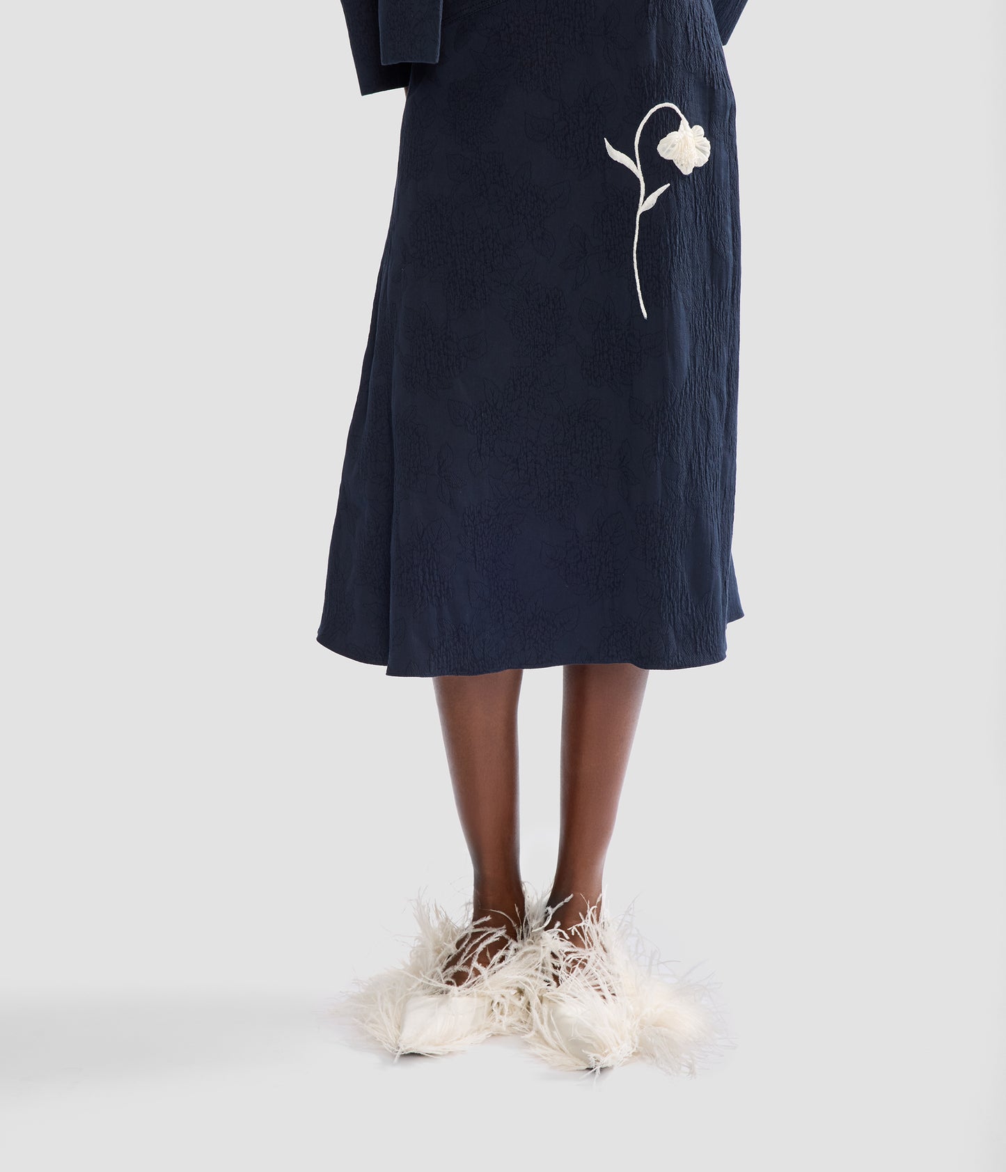Flower Jacquard Drape Midi Skirt