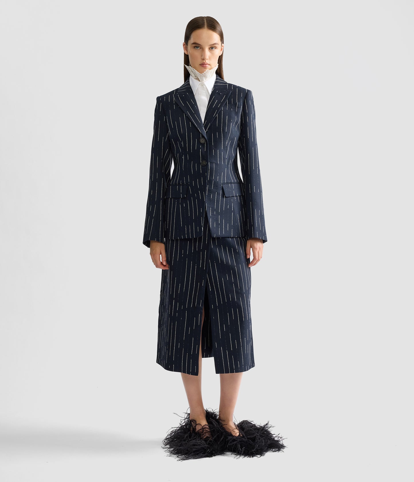 Stripe Tailoring Midi Pencil Skirt