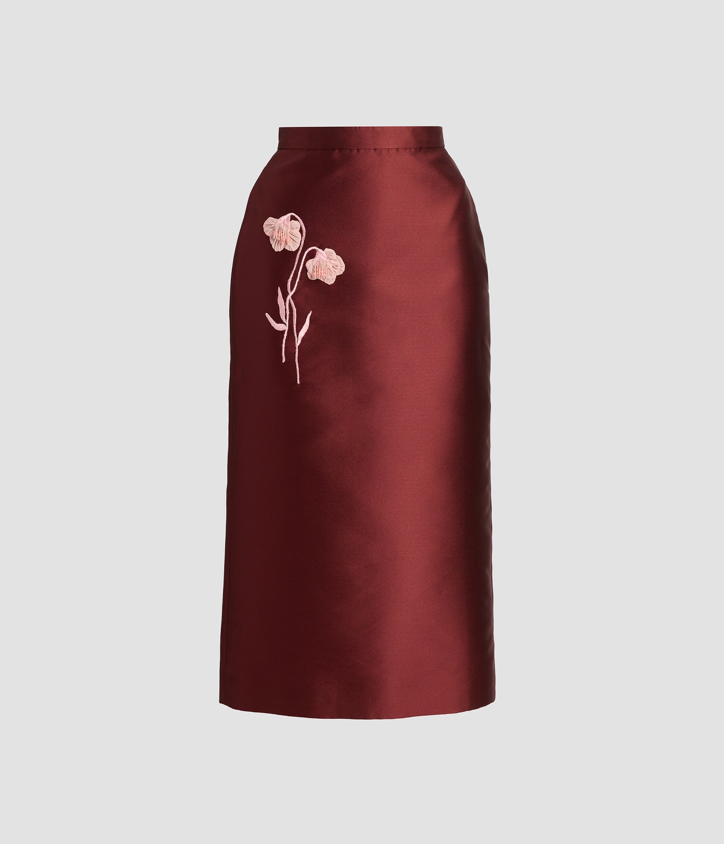 Embroidered Mikado Midi Pencil Skirt