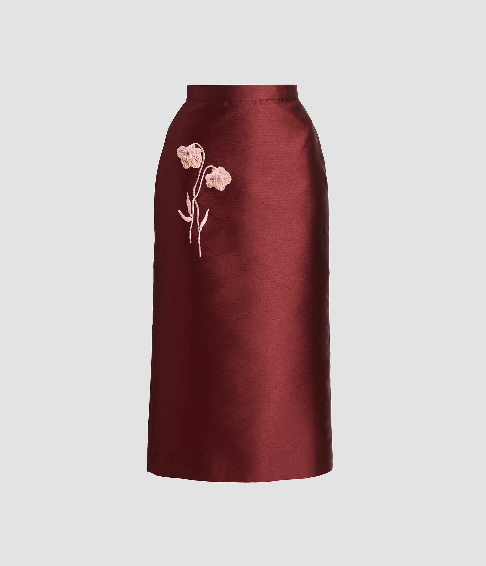 Embroidered Mikado Midi Pencil Skirt