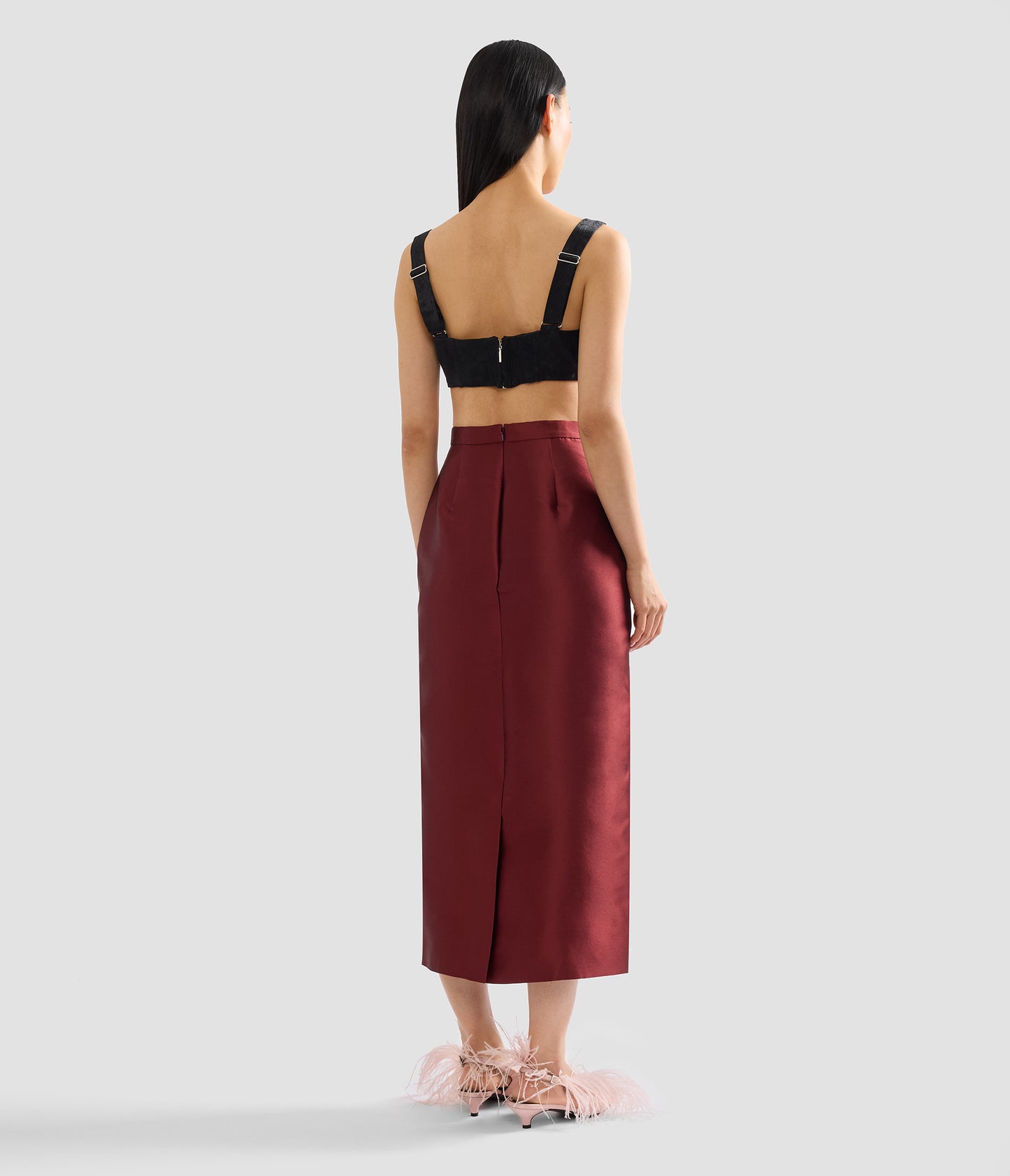 Embroidered Mikado Midi Pencil Skirt