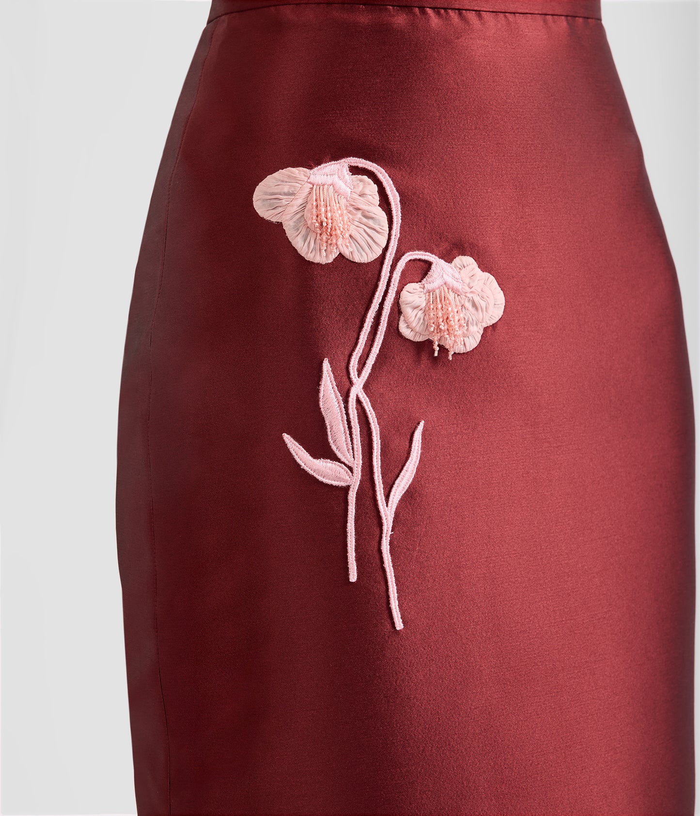 Embroidered Mikado Midi Pencil Skirt