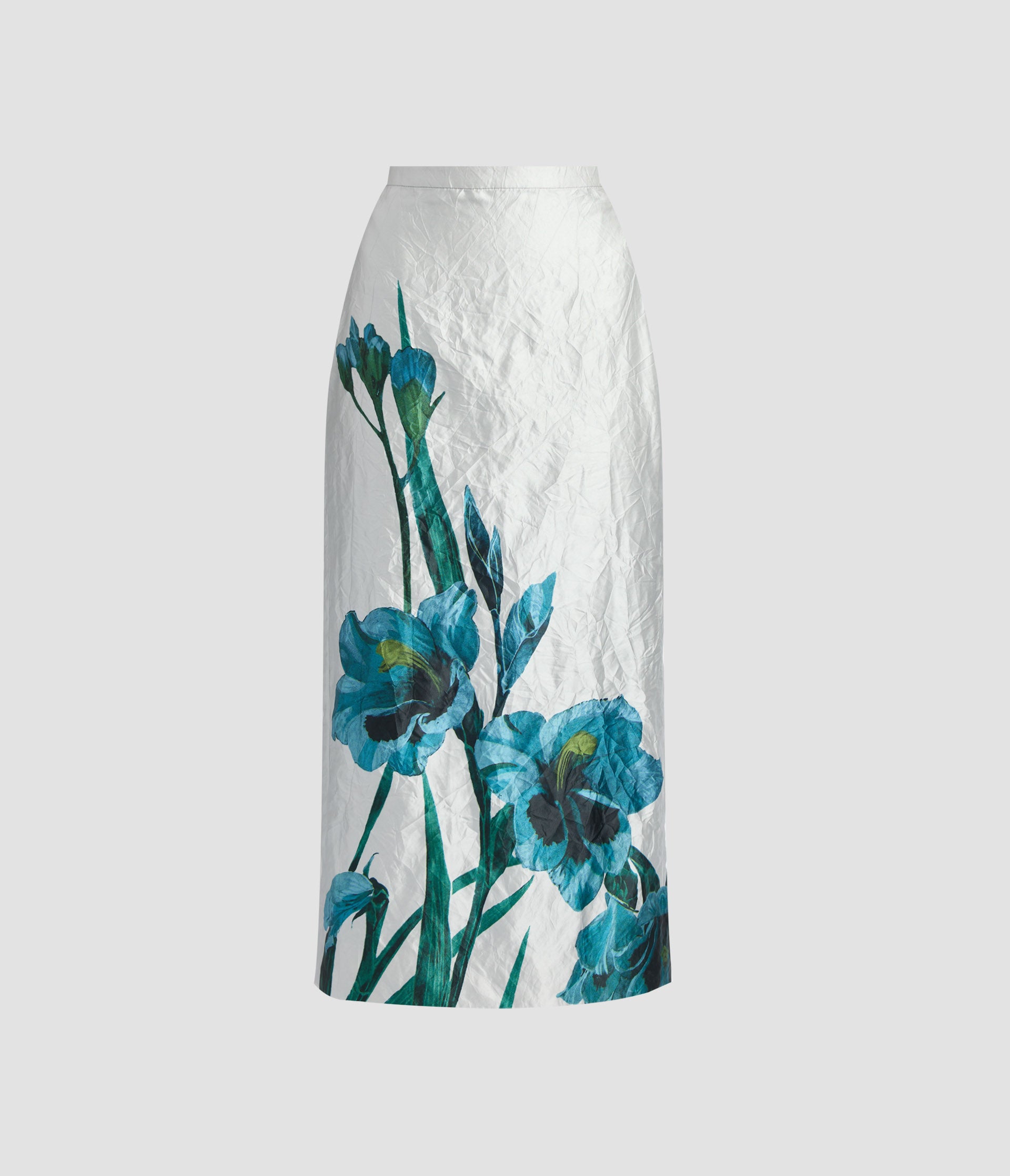Floral Textured Satin Midi Pencil Skirt