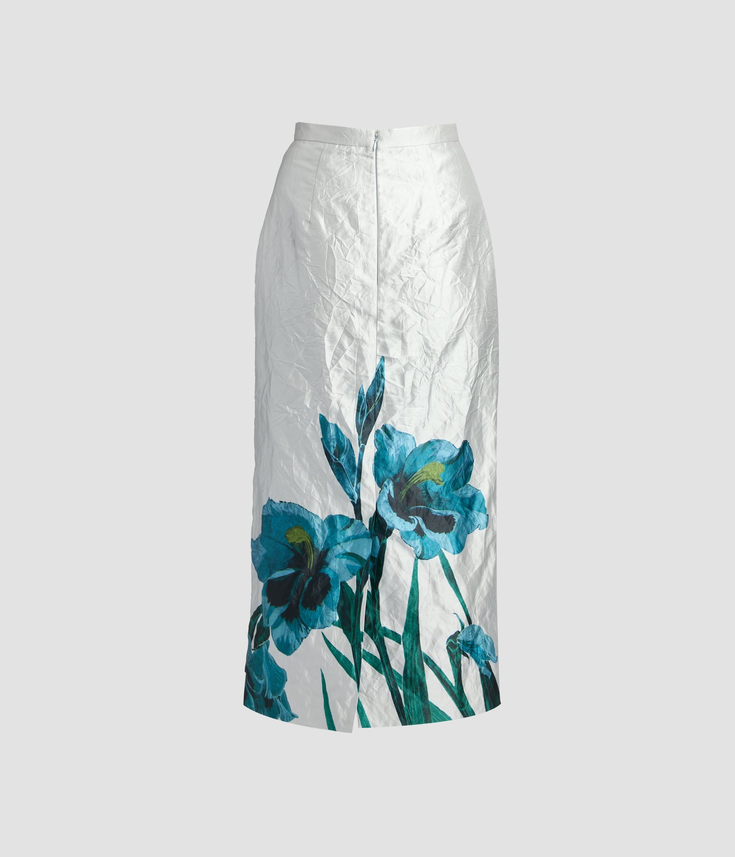 Floral Textured Satin Midi Pencil Skirt