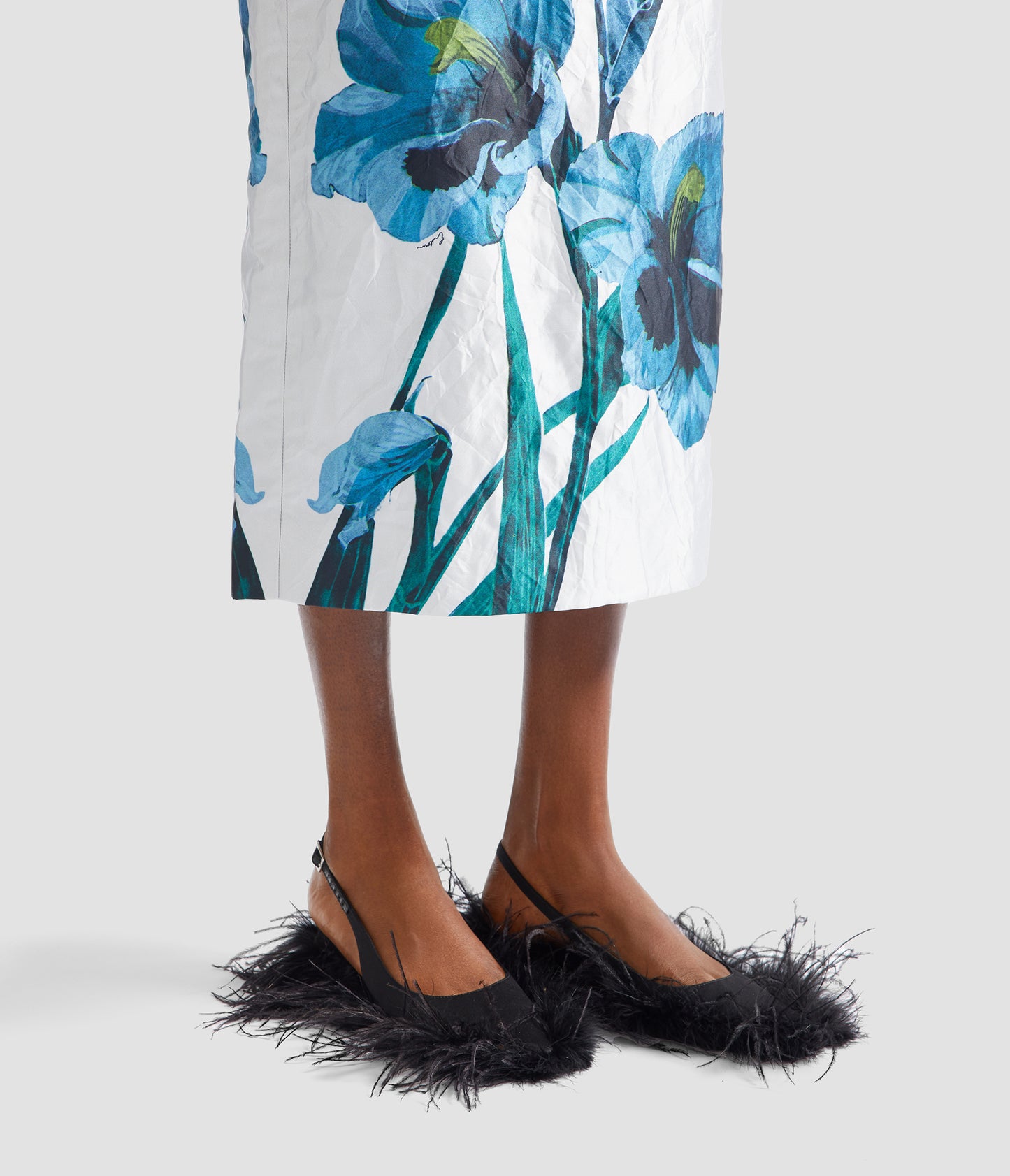 Floral Textured Satin Midi Pencil Skirt