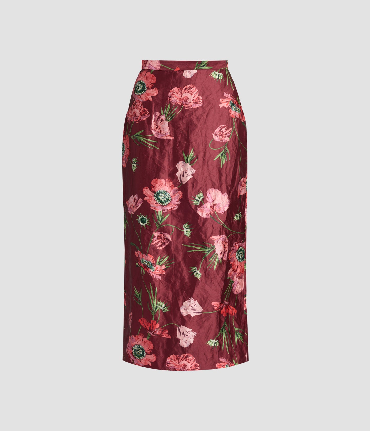Floral Textured Satin Midi Pencil Skirt