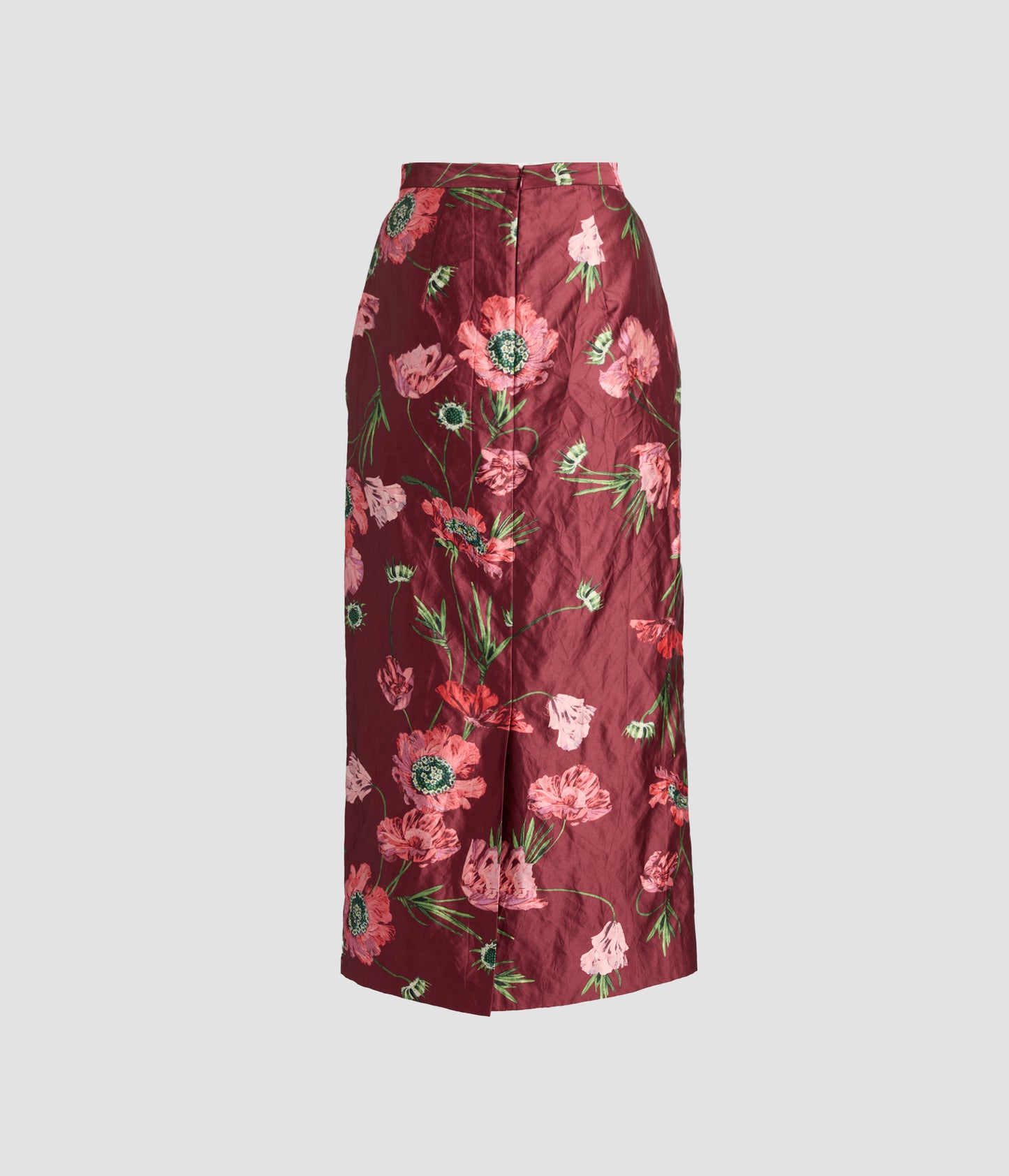 Floral Textured Satin Midi Pencil Skirt