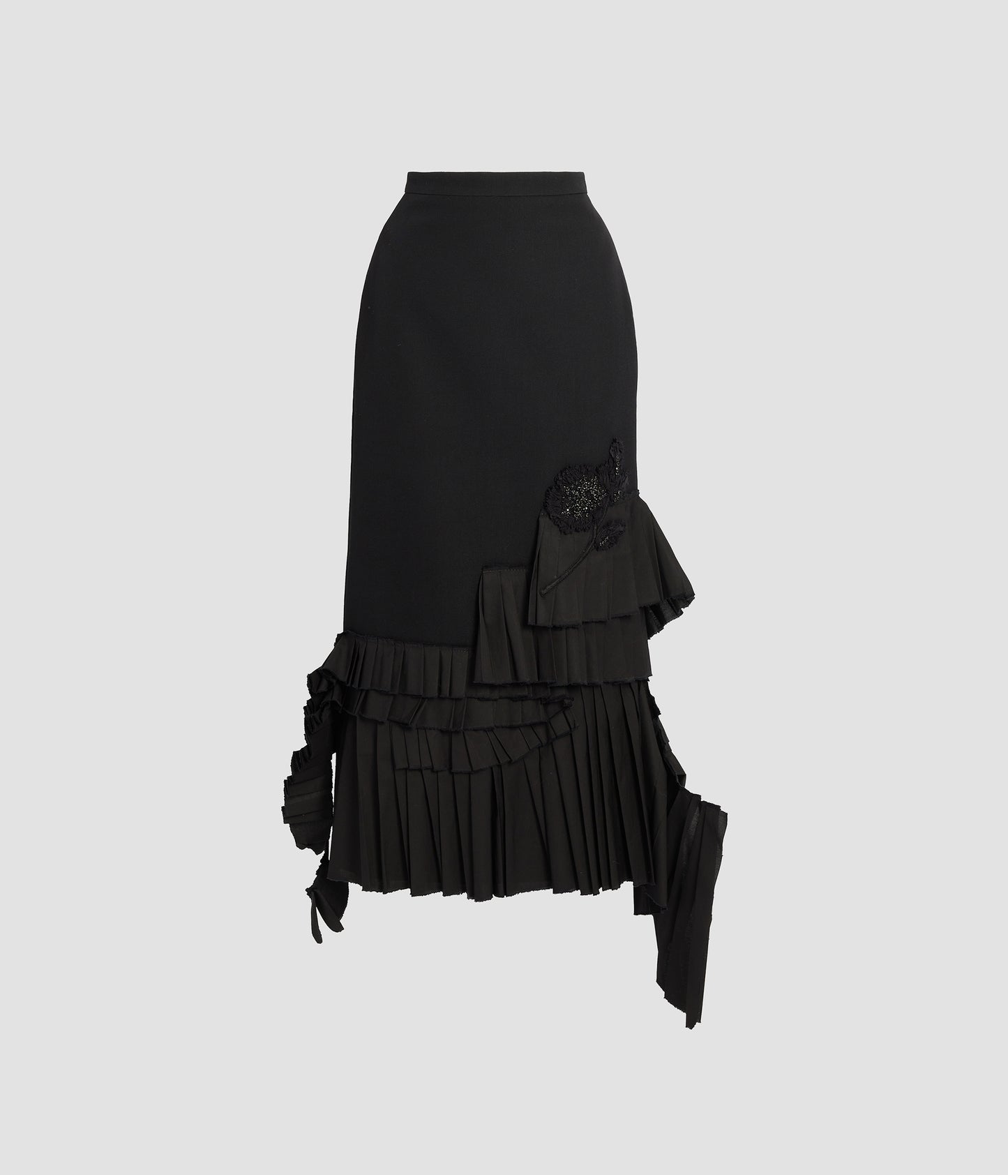 Embroidered Grain De Poudre Midi Pencil Skirt