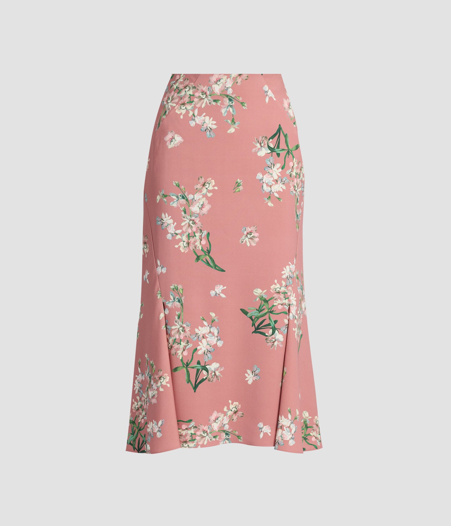 Floral Stretch Cady Fluted Midi Skirt