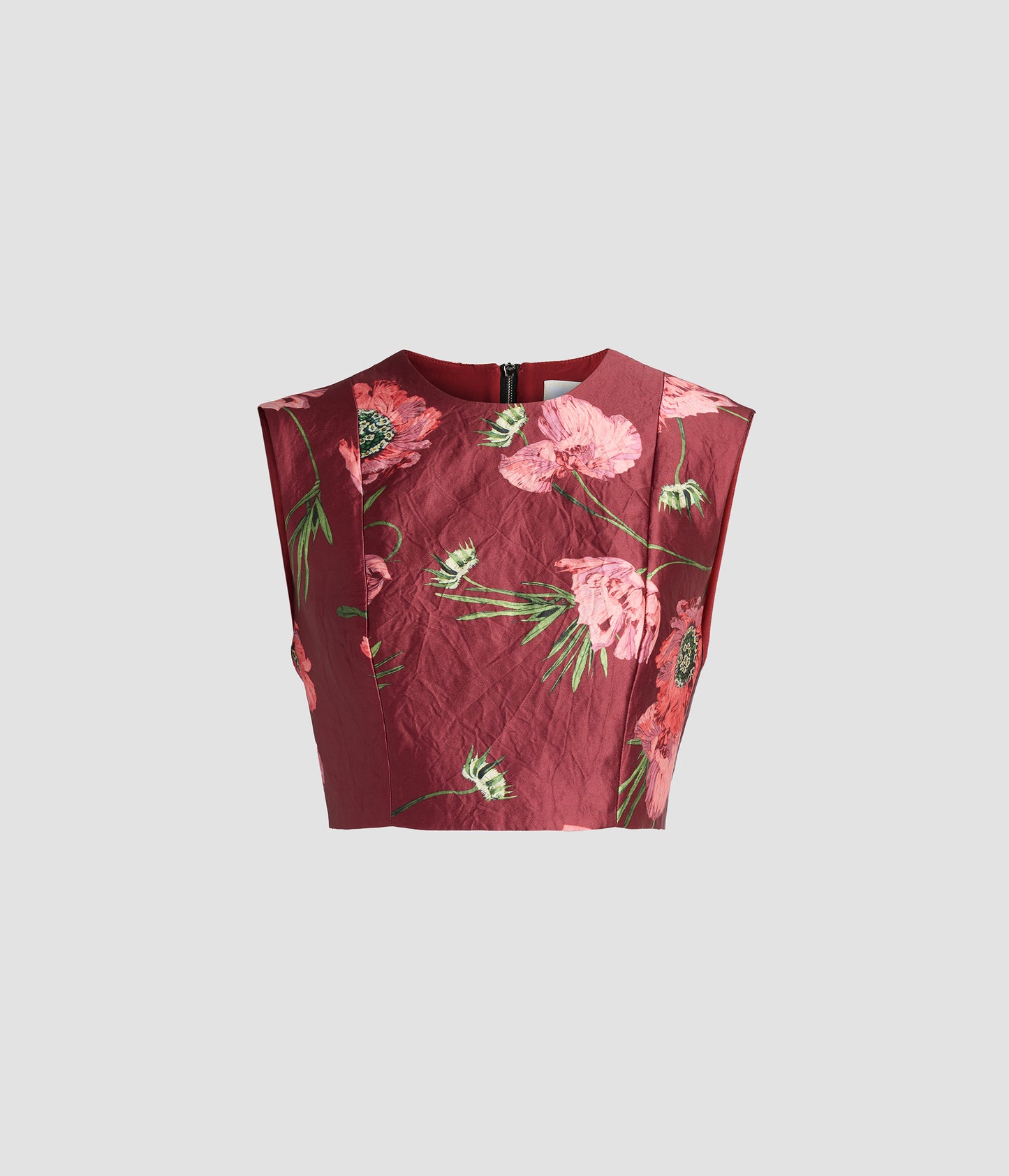 Floral Textured Satin Crop Top