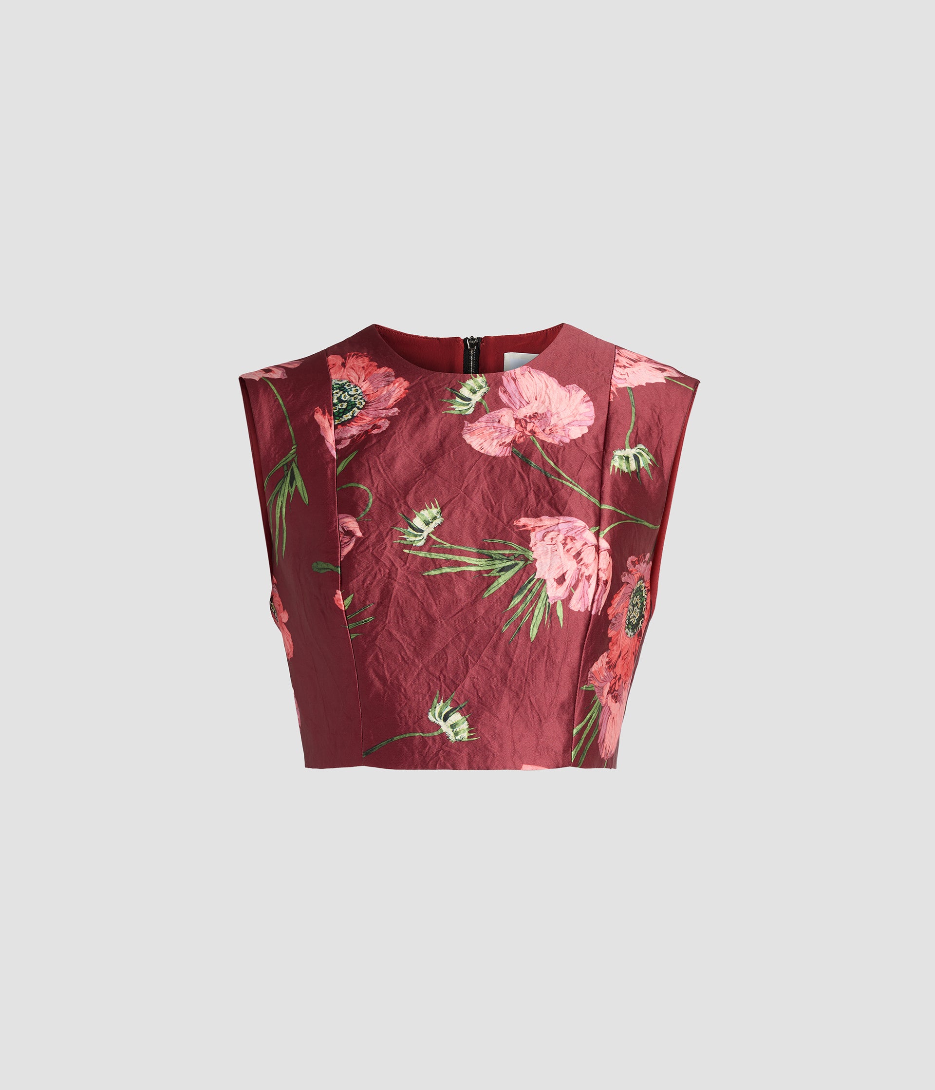 Floral Textured Satin Crop Top