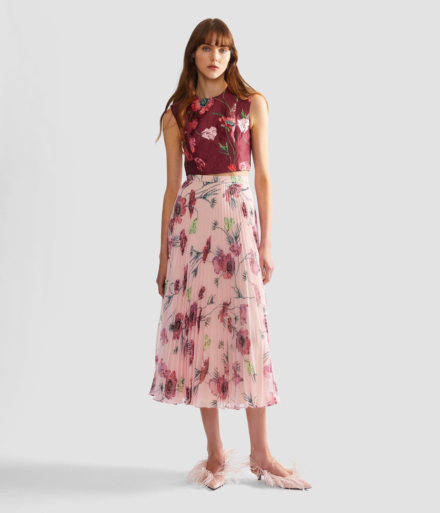 Floral Textured Satin Crop Top
