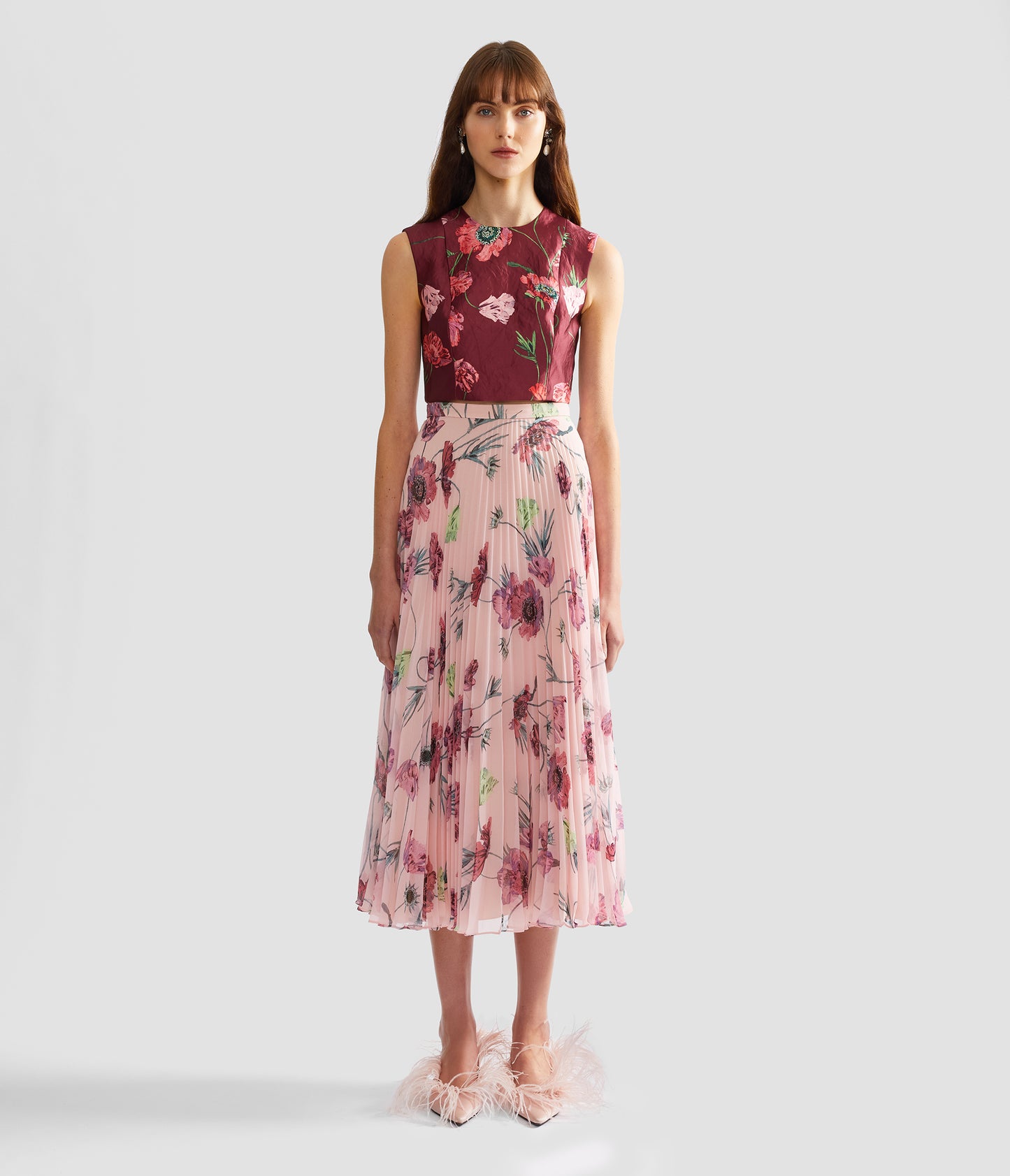 Floral Textured Satin Crop Top