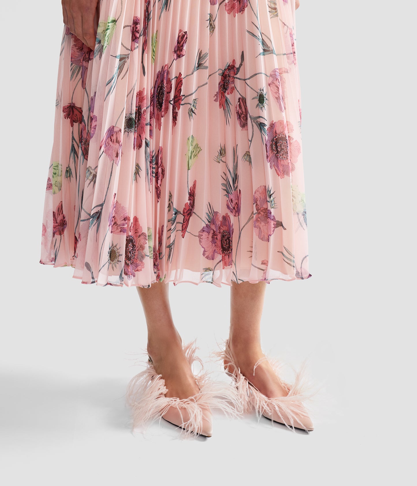Floral Pleatable Voile Midi Skirt