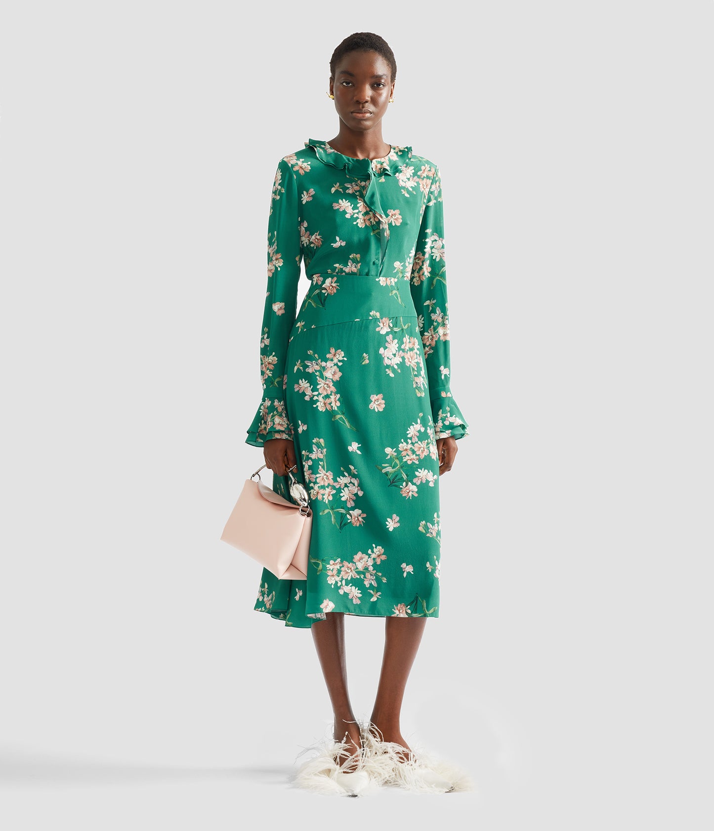 Floral Crepe De Chine Long Sleeve Shirt