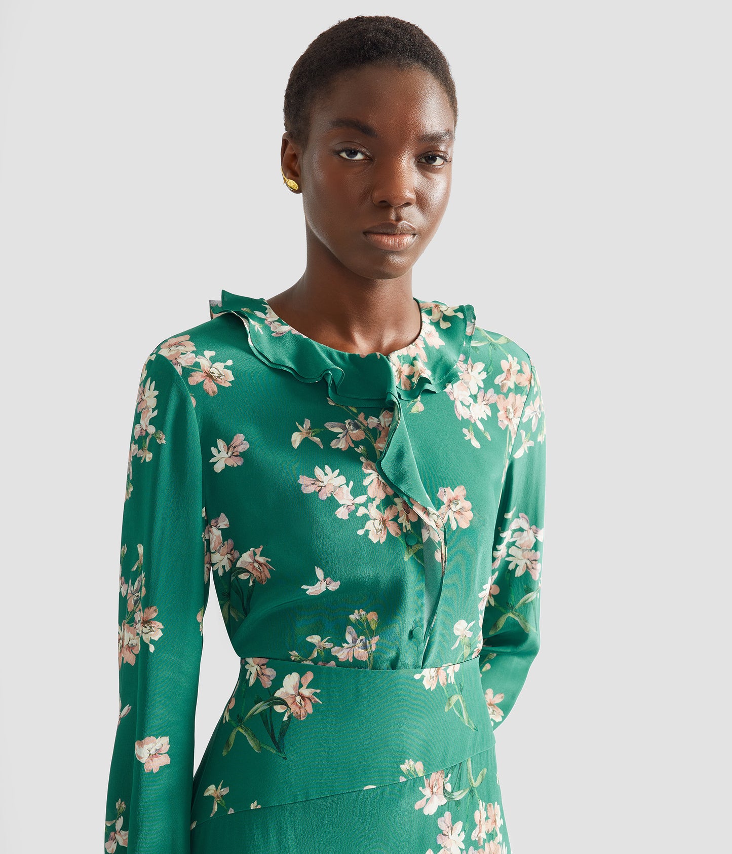 Floral Crepe De Chine Long Sleeve Shirt