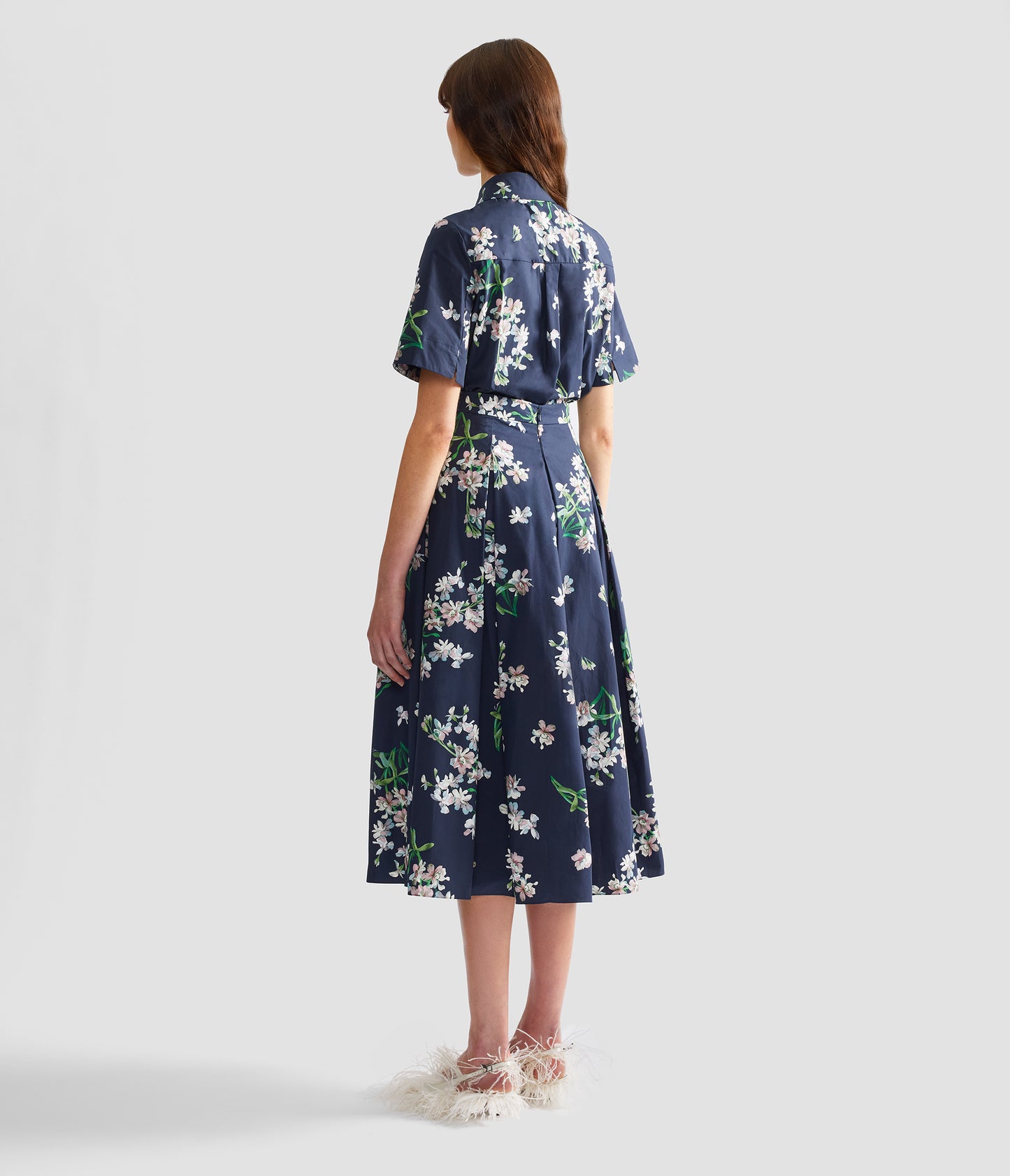 Floral Cotton Midi Pleated Skirt