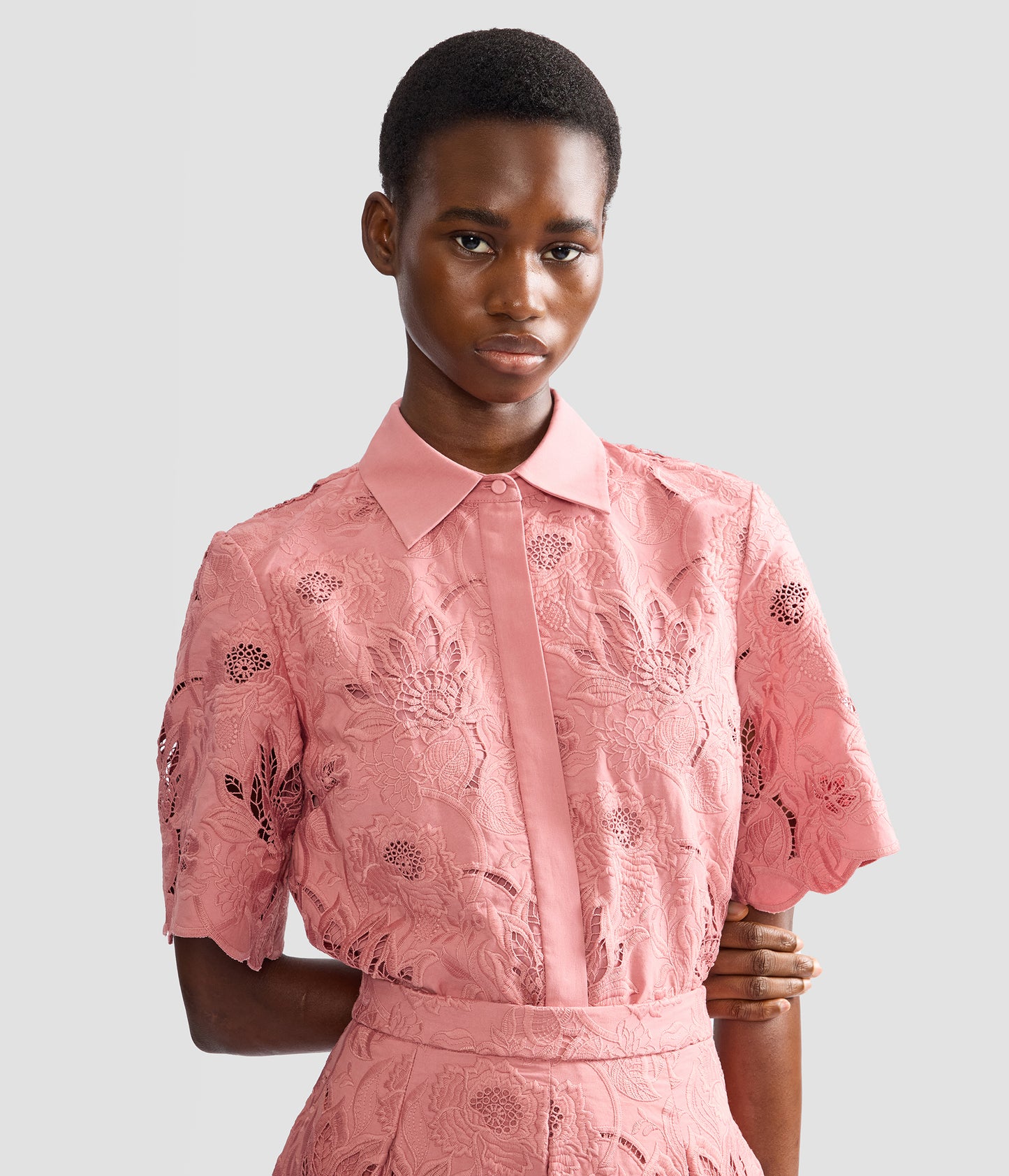 Floral Cotton Cutwork Short Sleeve Shirt
