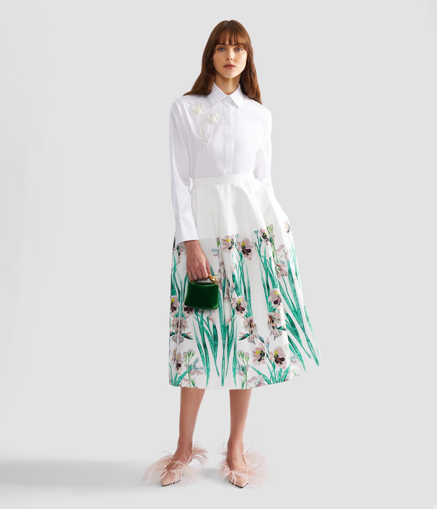 Floral Cotton Midi Full Skirt