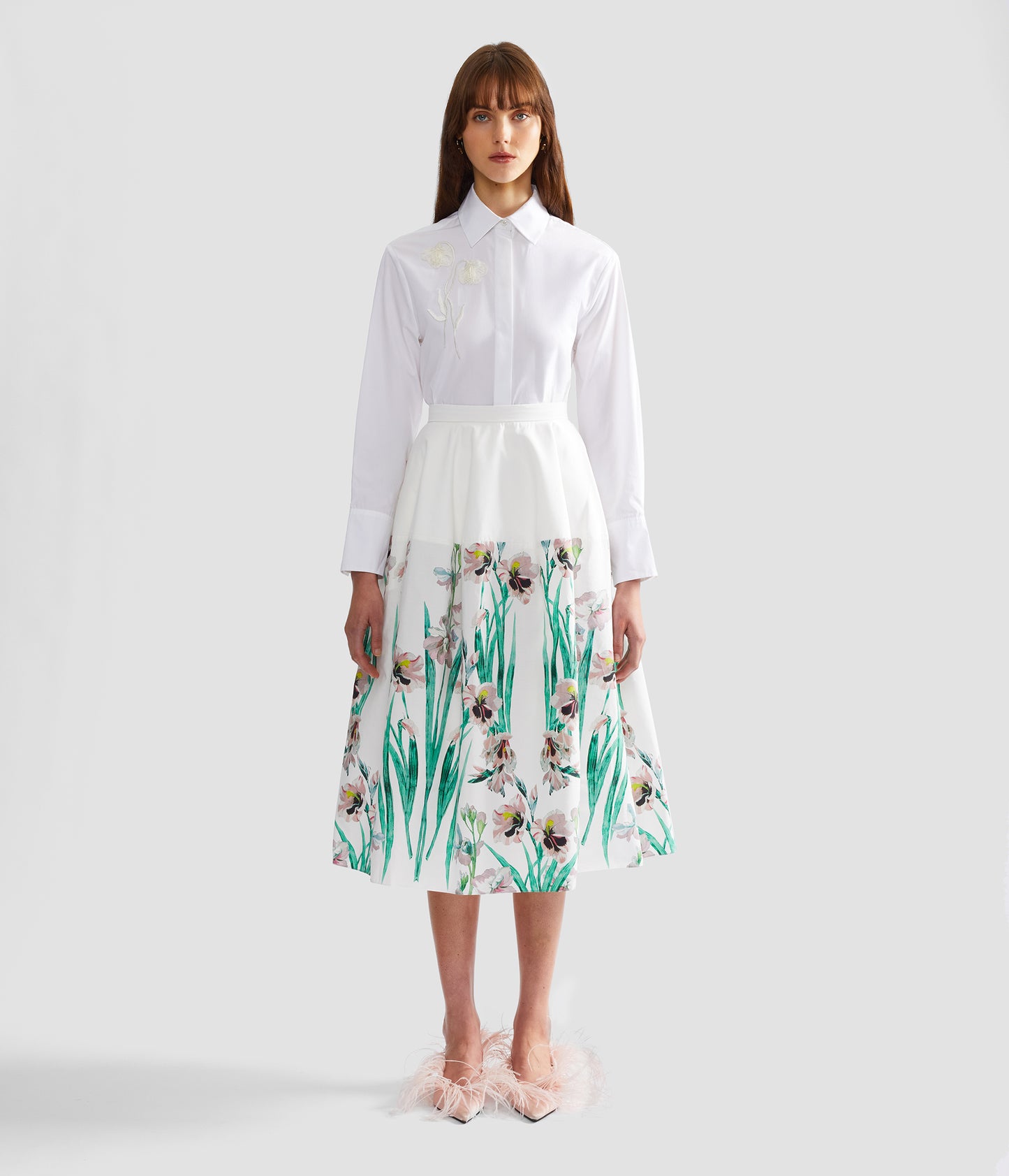 Floral Cotton Midi Full Skirt